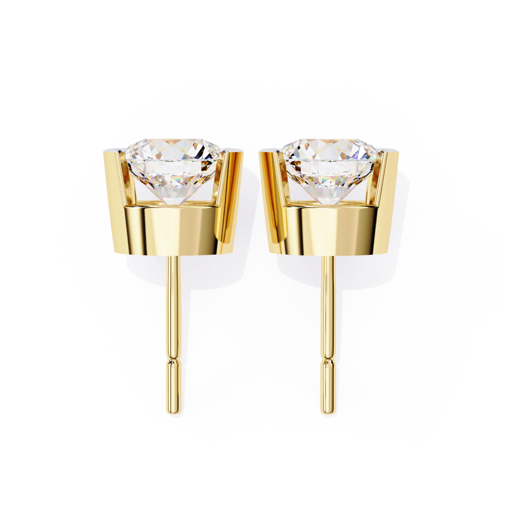 Elegant Round-Cut Diamond Stud Earrings in Gold with Half-Bezel Setting