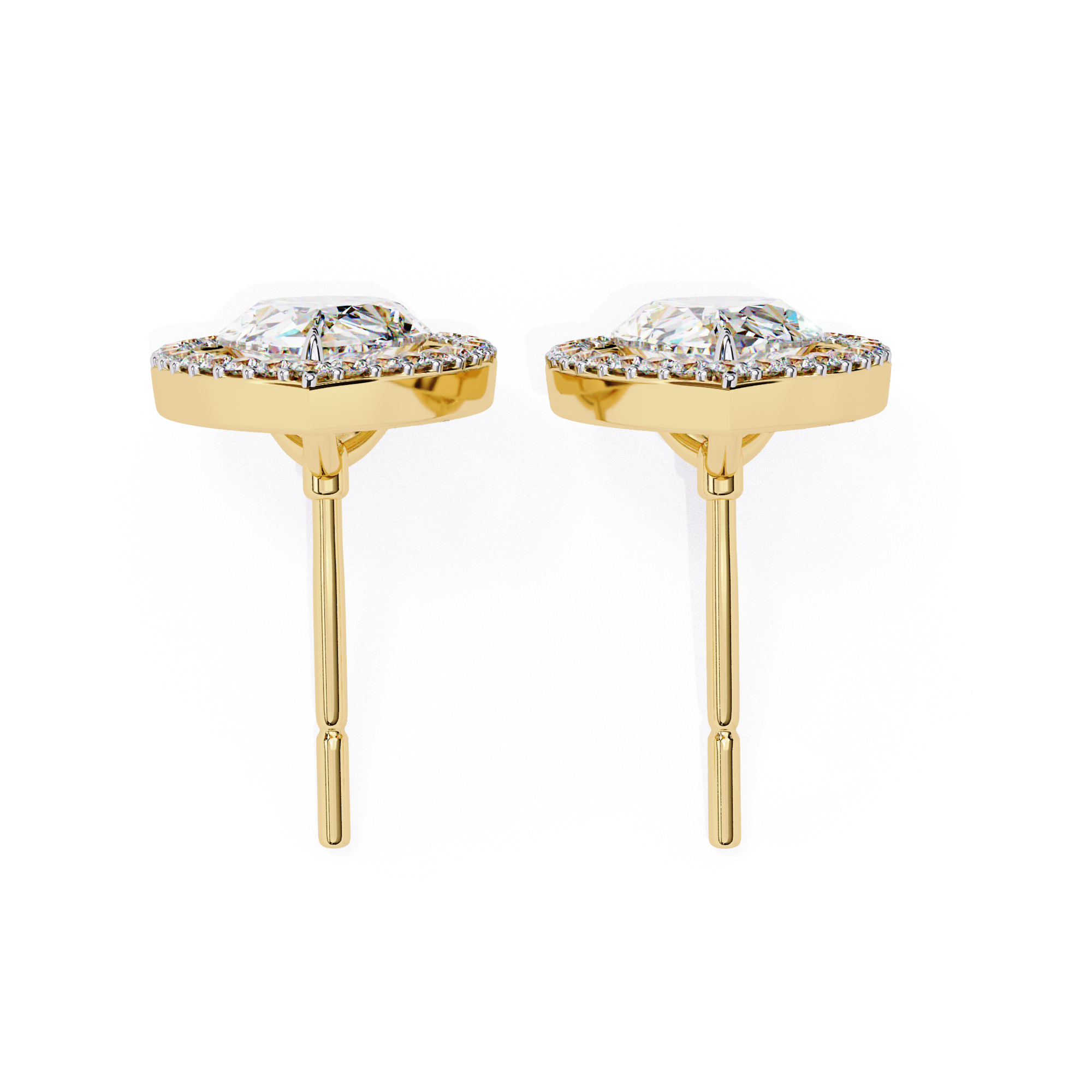 Elegant Pear-Shaped Diamond Halo Stud Earrings in Gold