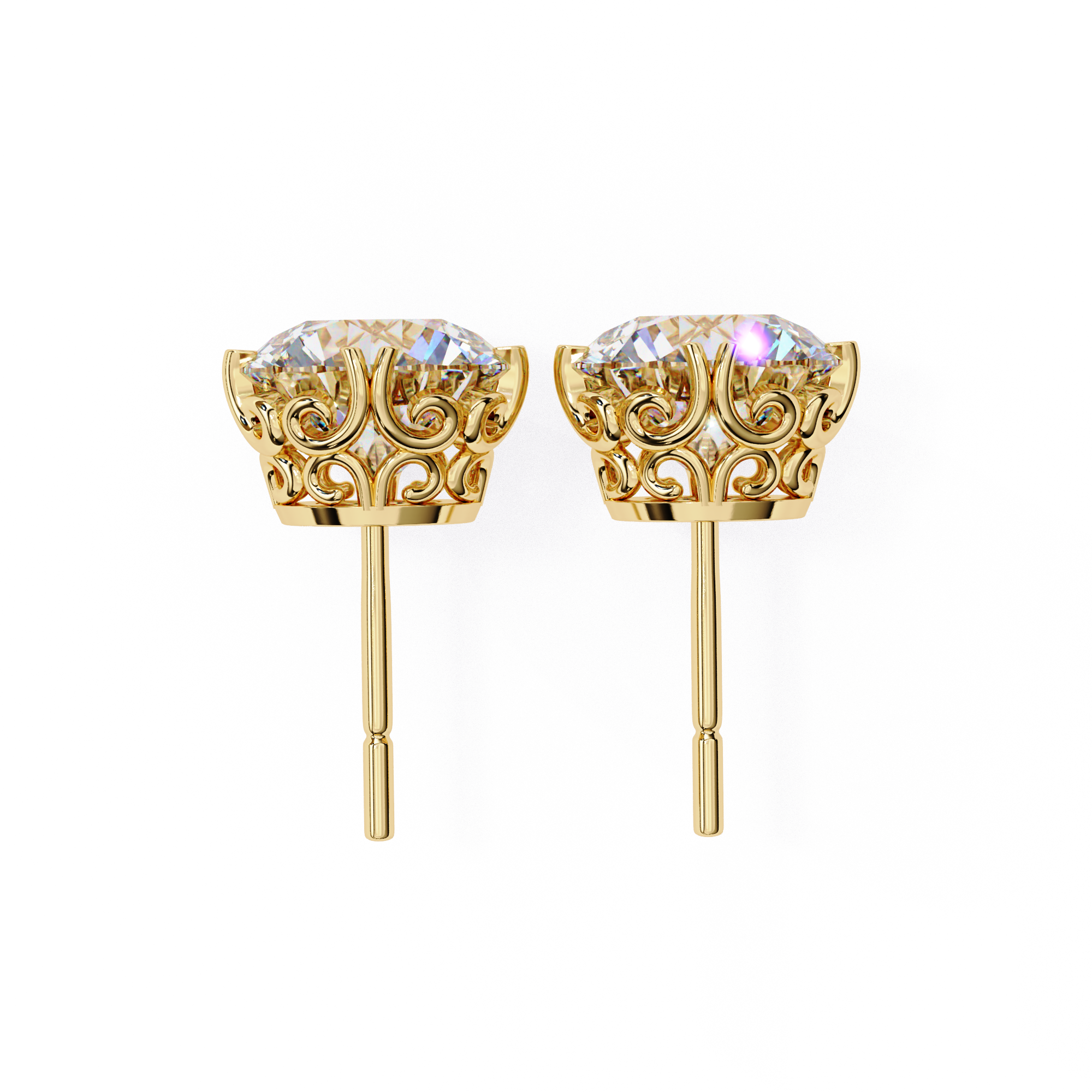 Exquisite Round-Cut Diamond Stud Earrings in a Classic 6-Prong Gold Setting