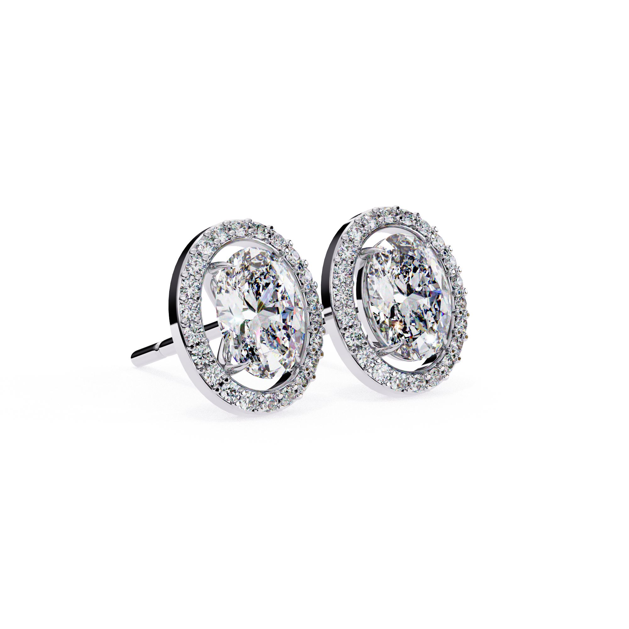 Oval Cut Floating Halo Diamond Stud Earrings in Gold