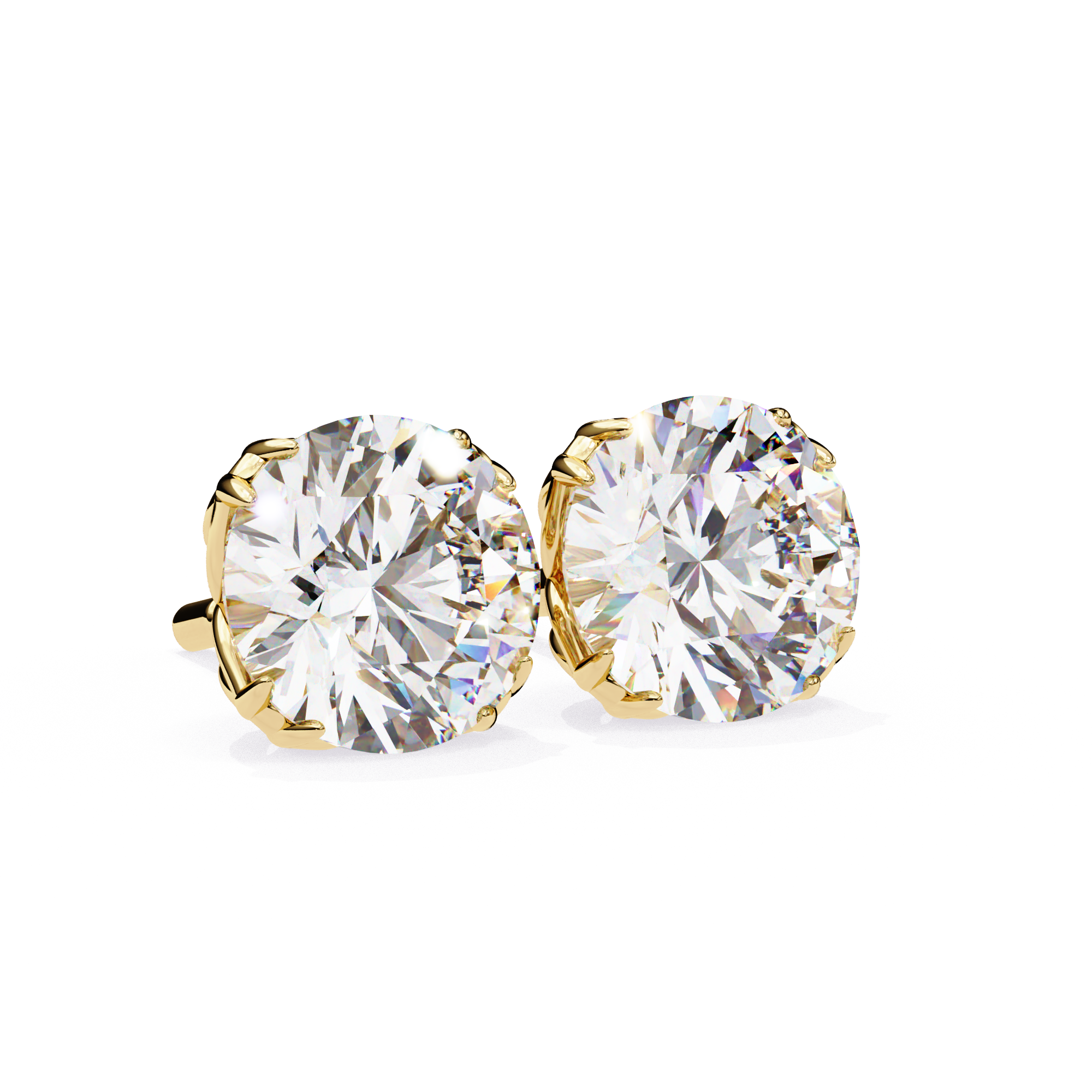 Elegant Round-Cut Diamond Stud Earrings in Gold Crown Setting