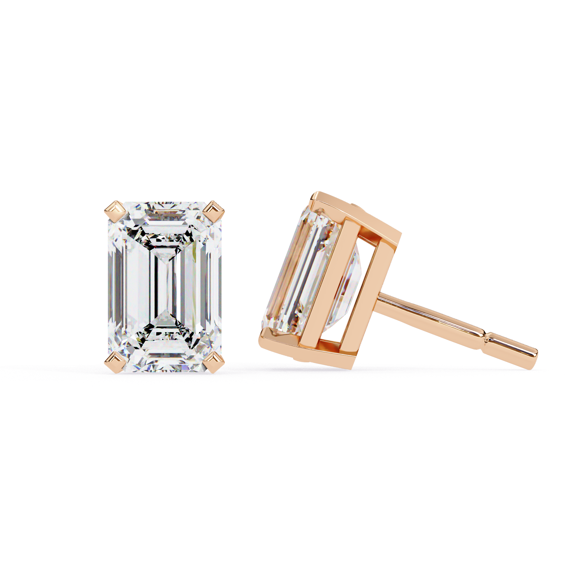 Exquisite Emerald-Cut Diamond Stud Earrings in Gold
