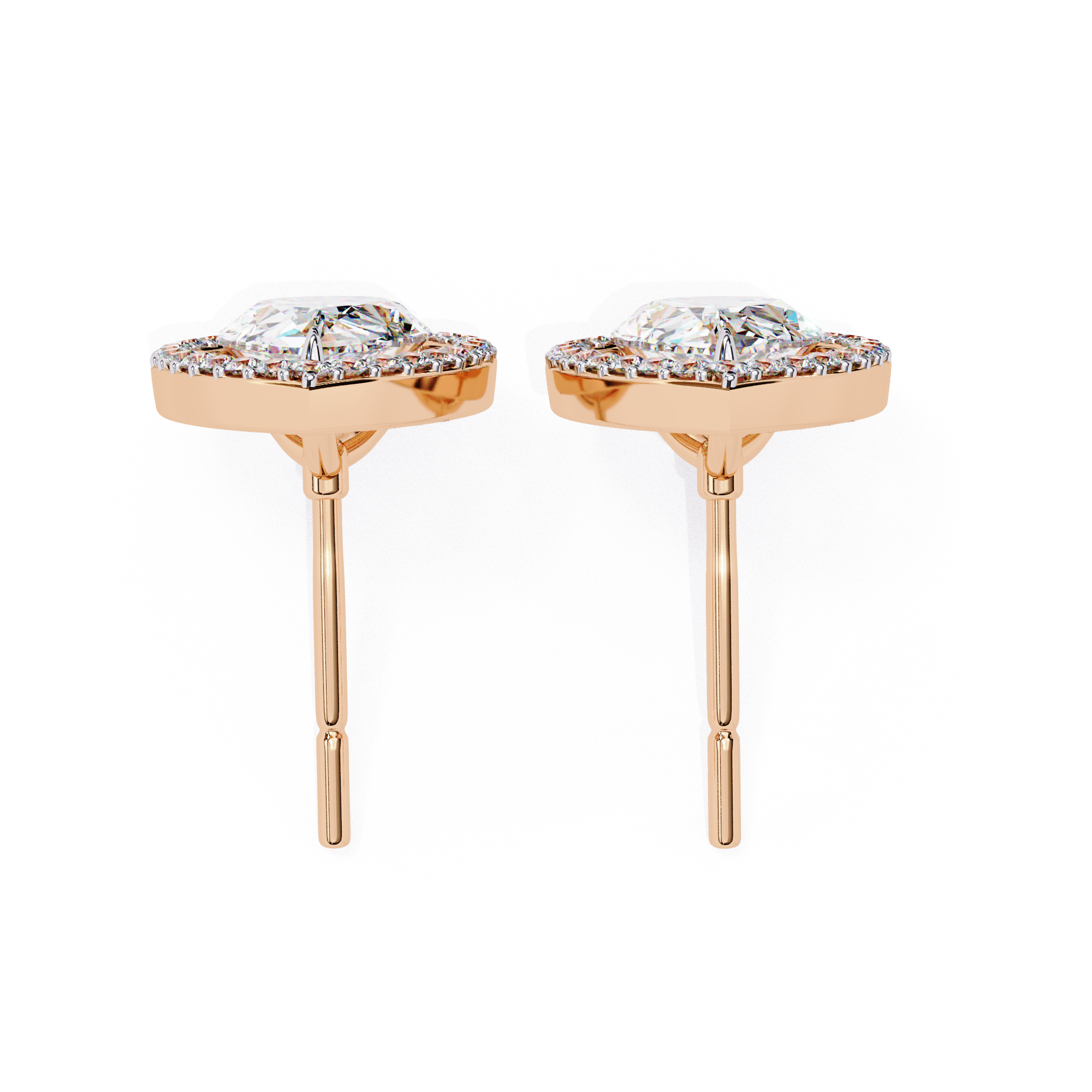 Elegant Pear-Shaped Diamond Halo Stud Earrings in Gold