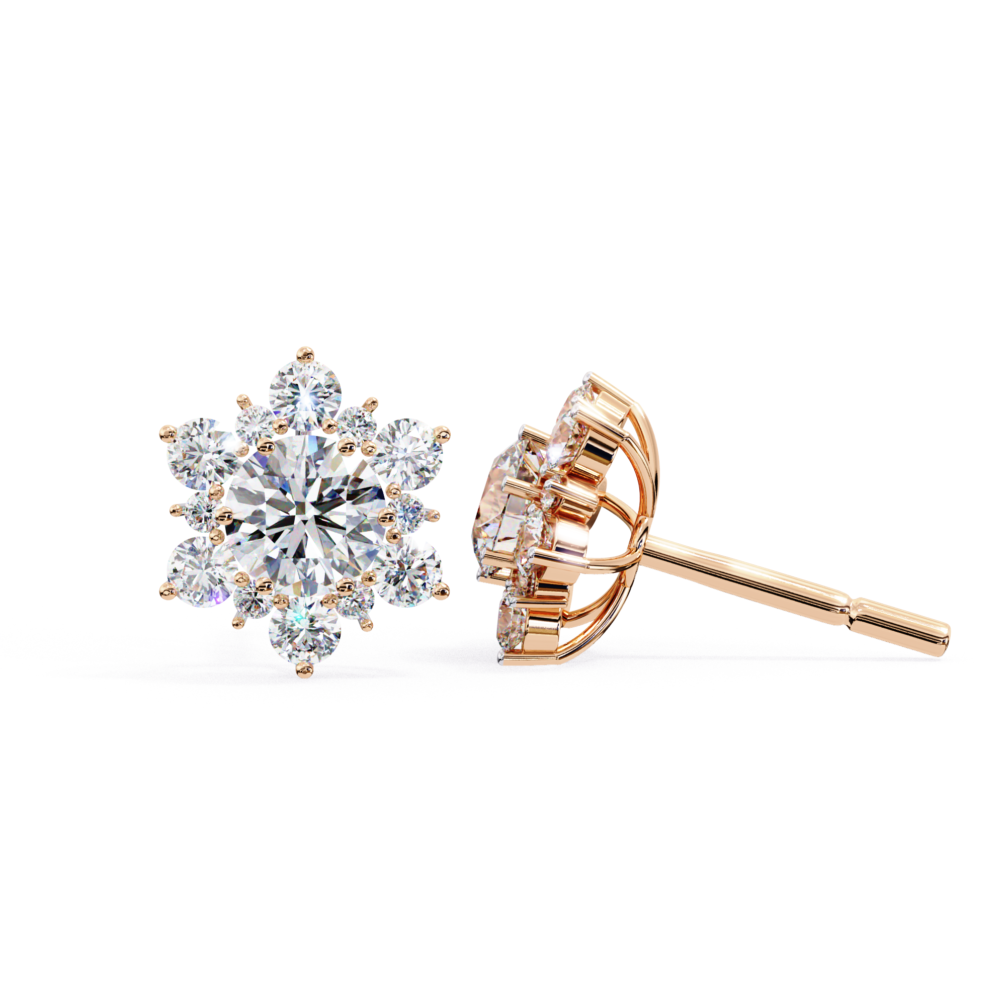 Snowflake Diamond Stud Earrings in Gold