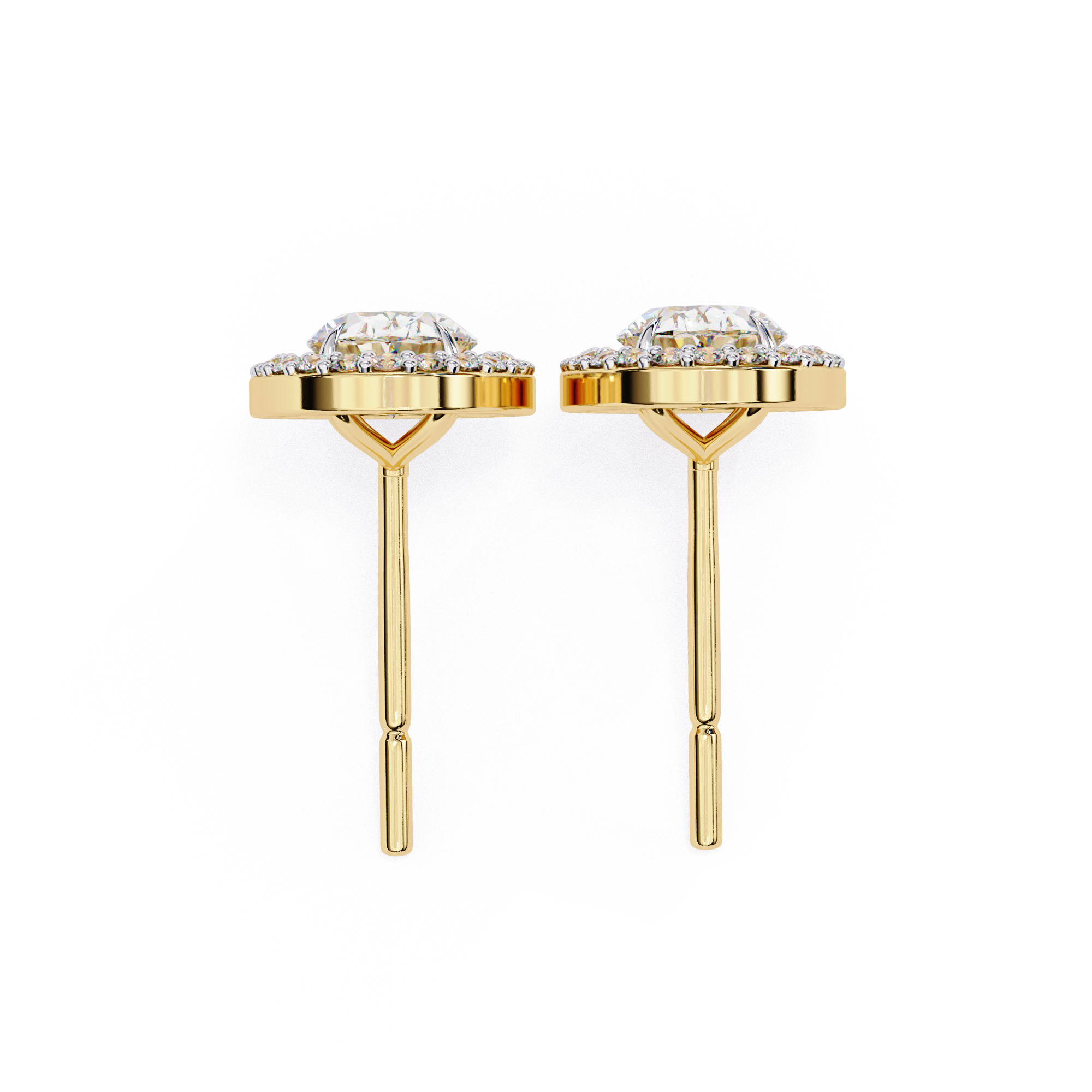 Oval Cut Floating Halo Diamond Stud Earrings in Gold