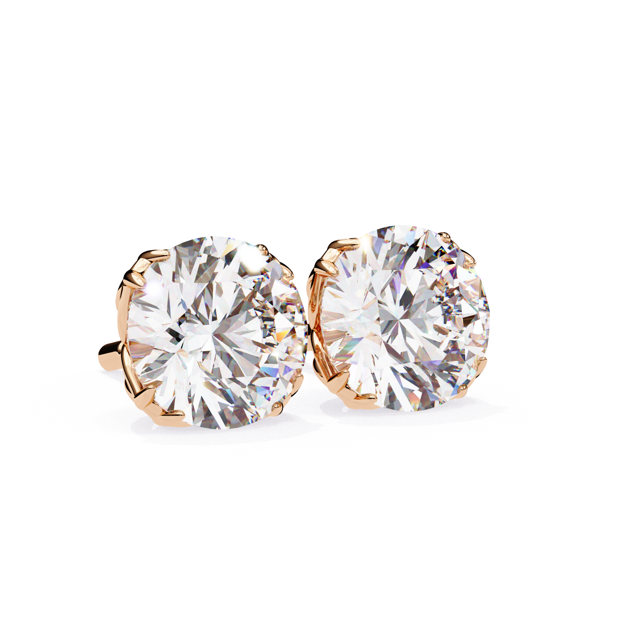 Elegant Round-Cut Diamond Stud Earrings in Gold Crown Setting