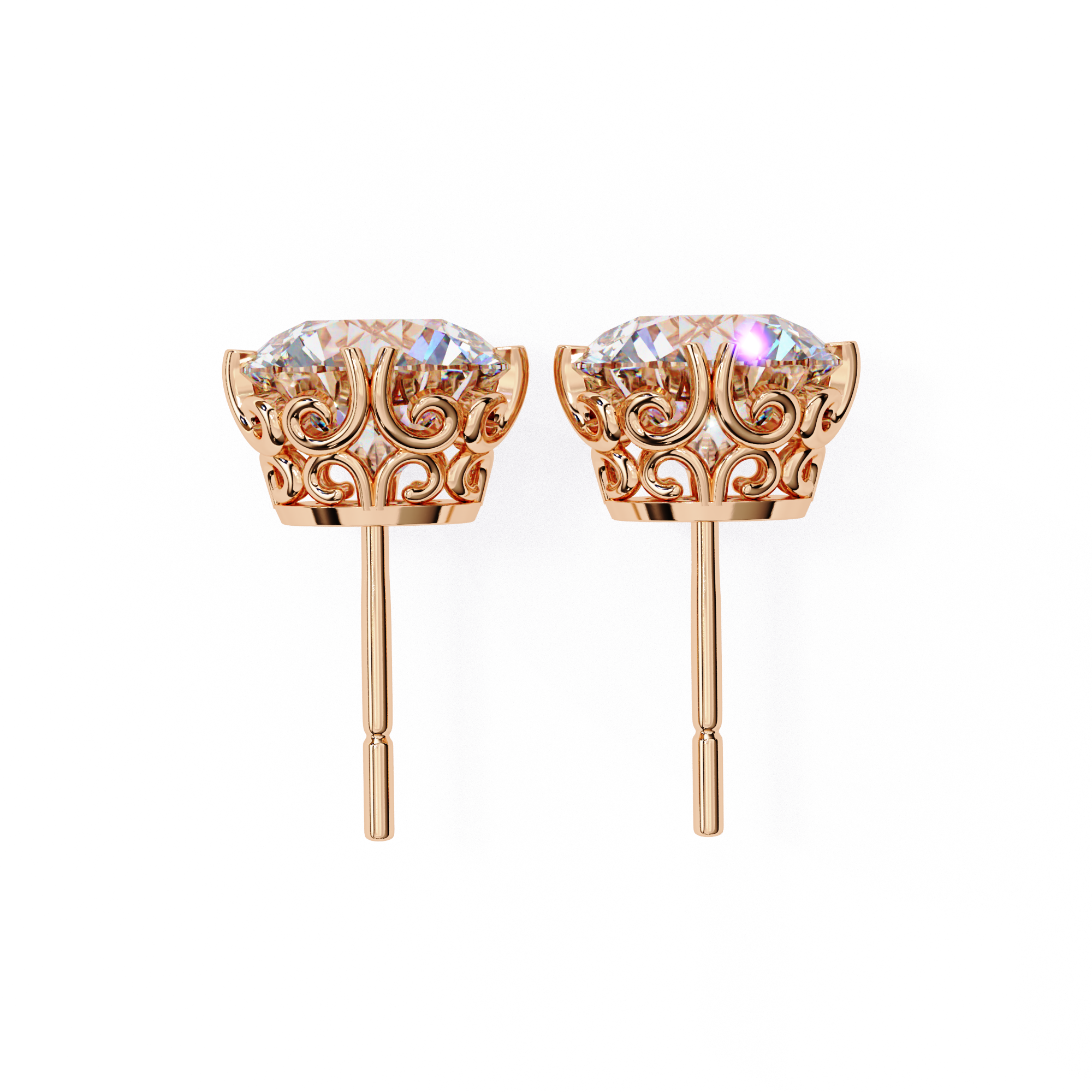 Exquisite Round-Cut Diamond Stud Earrings in a Classic 6-Prong Gold Setting