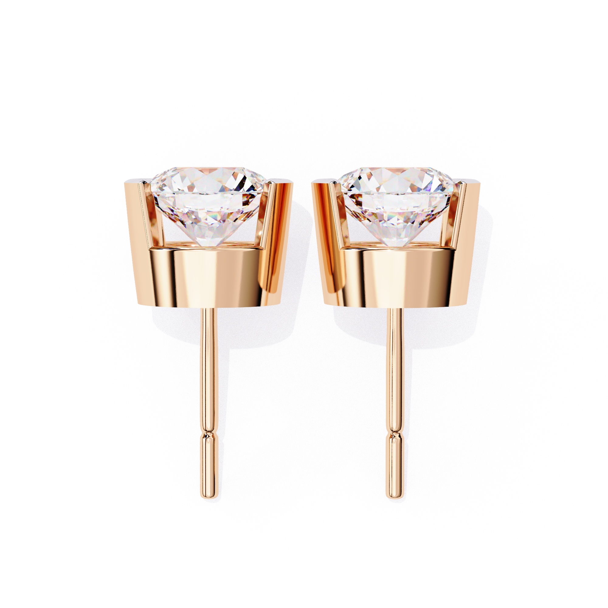 Elegant Round-Cut Diamond Stud Earrings in Gold with Half-Bezel Setting