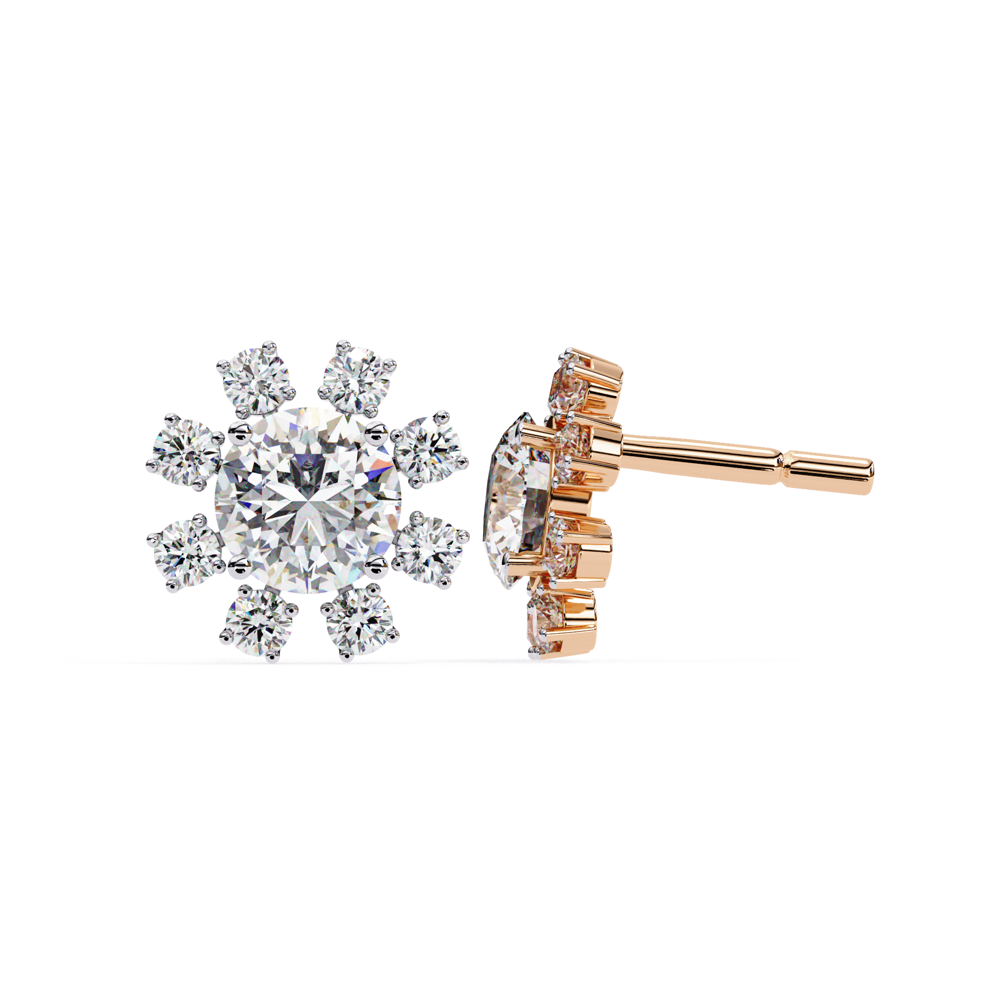 Stunning Sunburst Diamond Stud Earrings in Gold