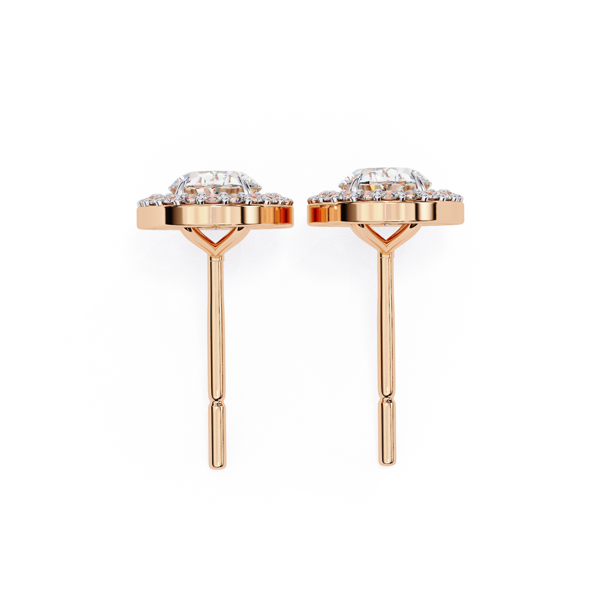 Oval Cut Floating Halo Diamond Stud Earrings in Gold