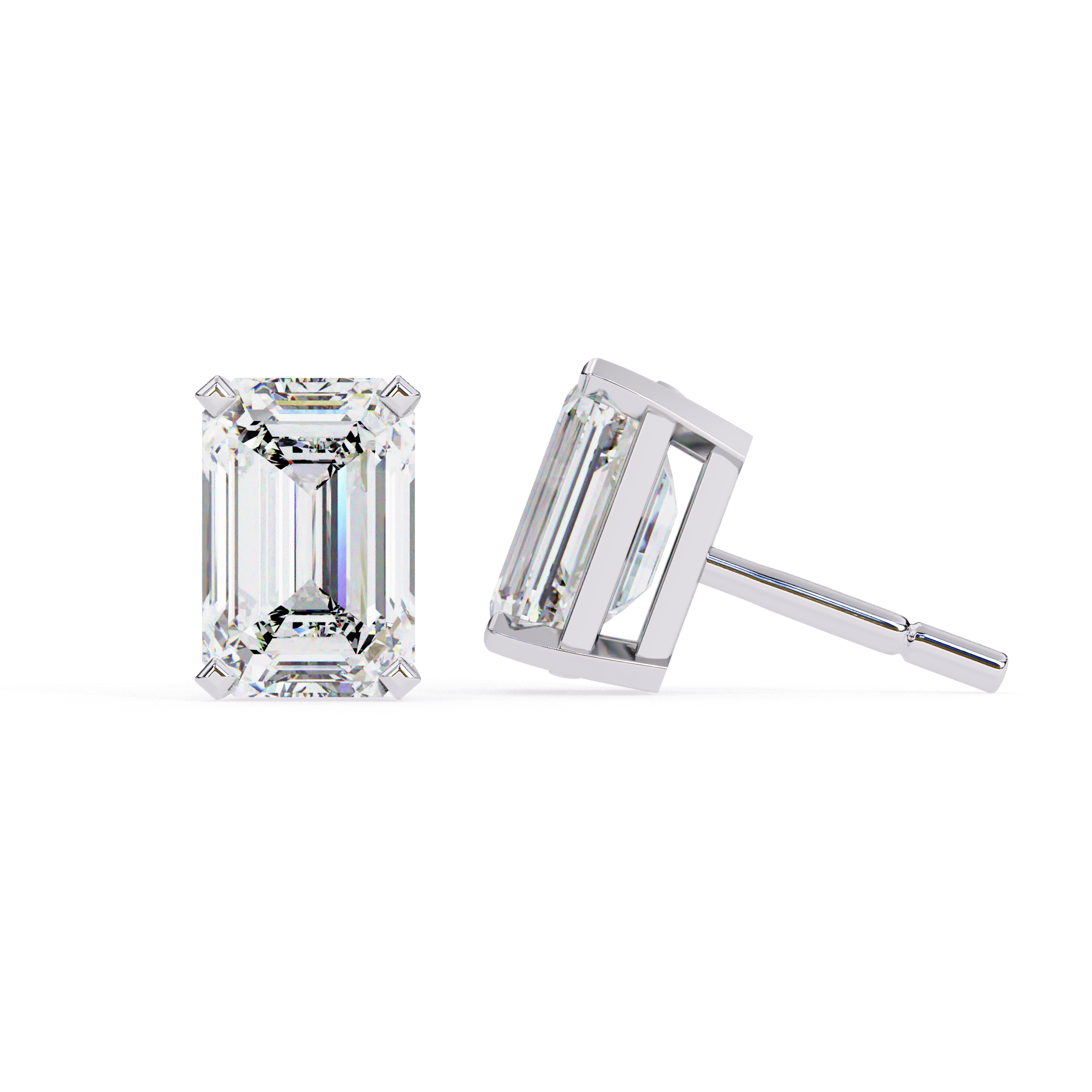 Exquisite Emerald-Cut Diamond Stud Earrings in Gold