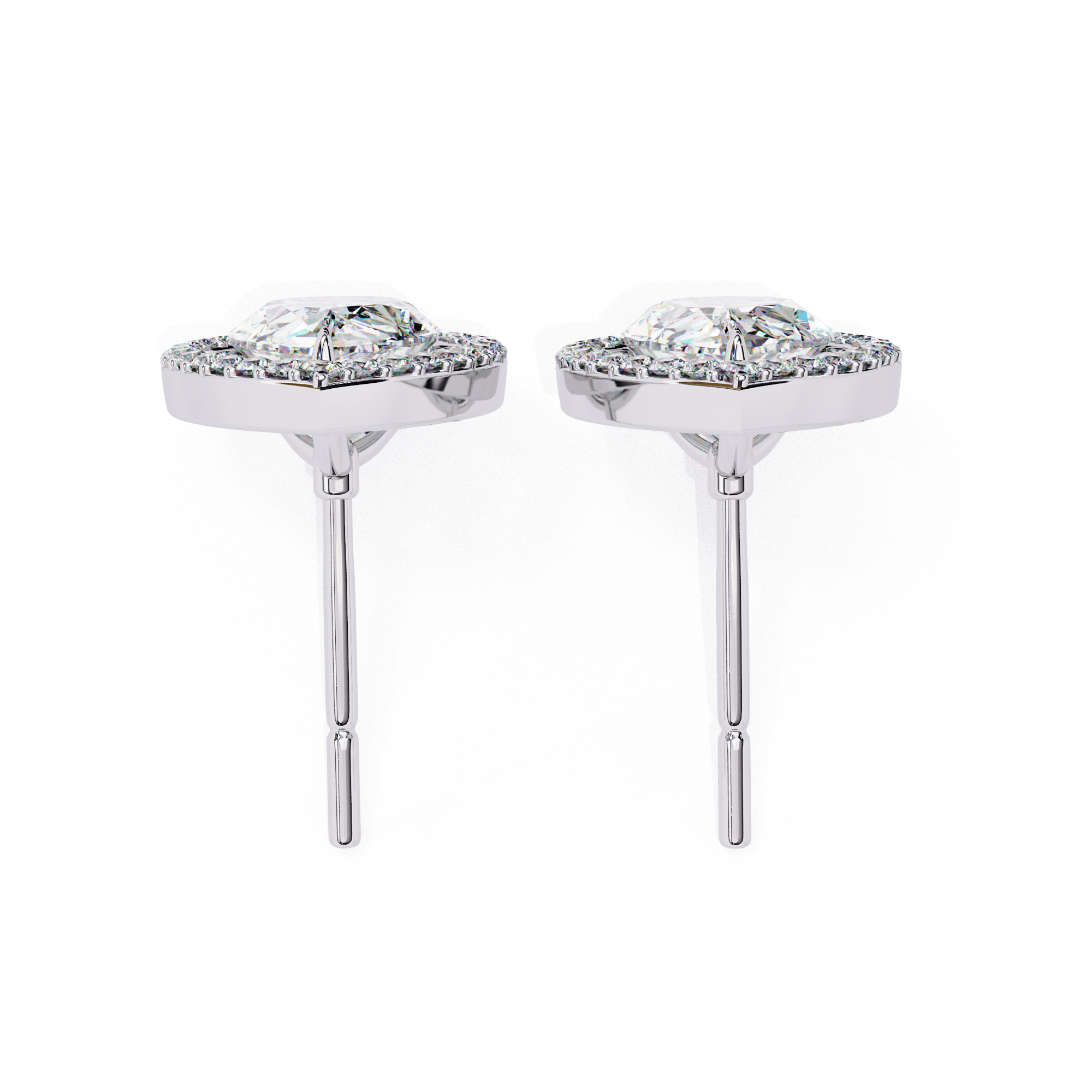 Elegant Pear-Shaped Diamond Halo Stud Earrings in Gold