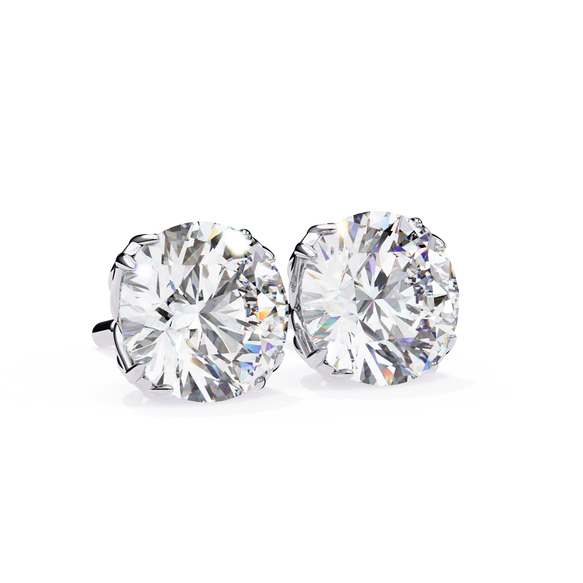 Elegant Round-Cut Diamond Stud Earrings in Gold Crown Setting