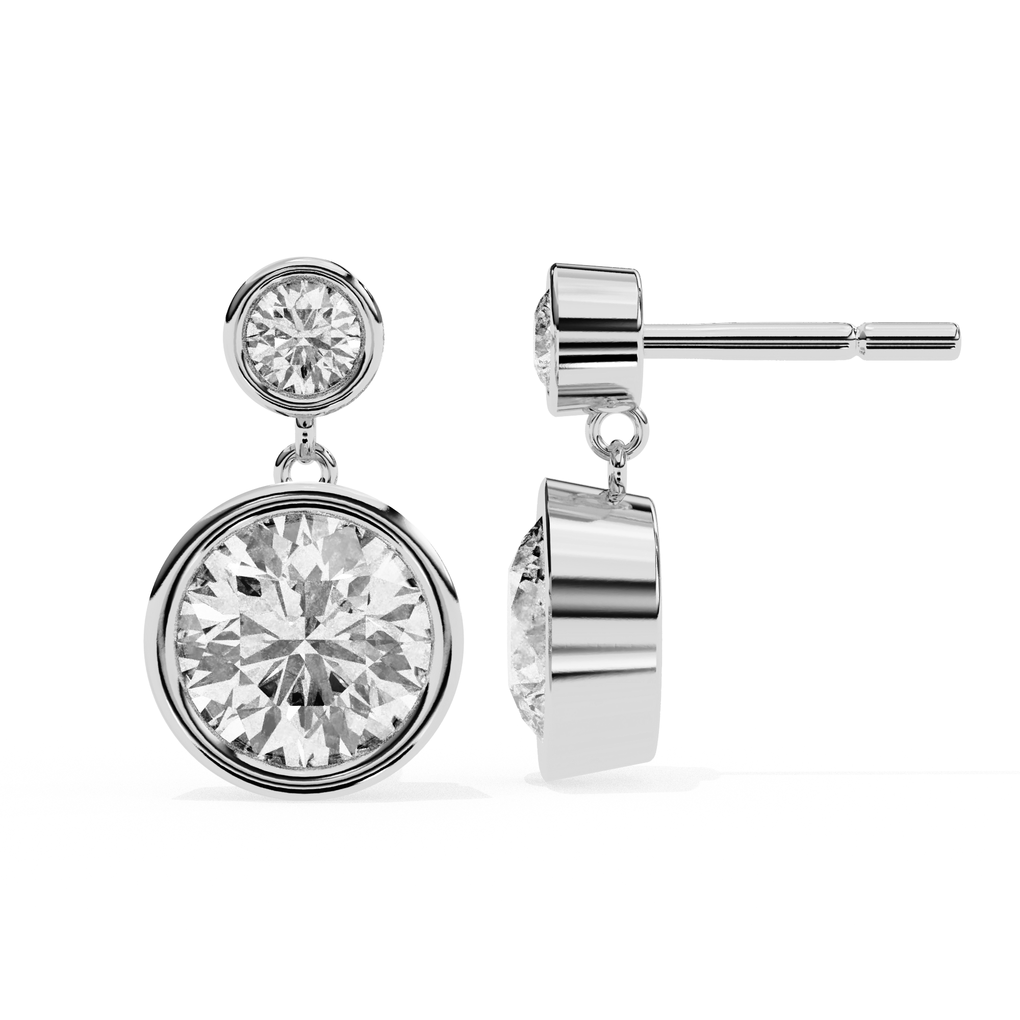 Classic Bezel-Set Double Diamond Drop Earrings