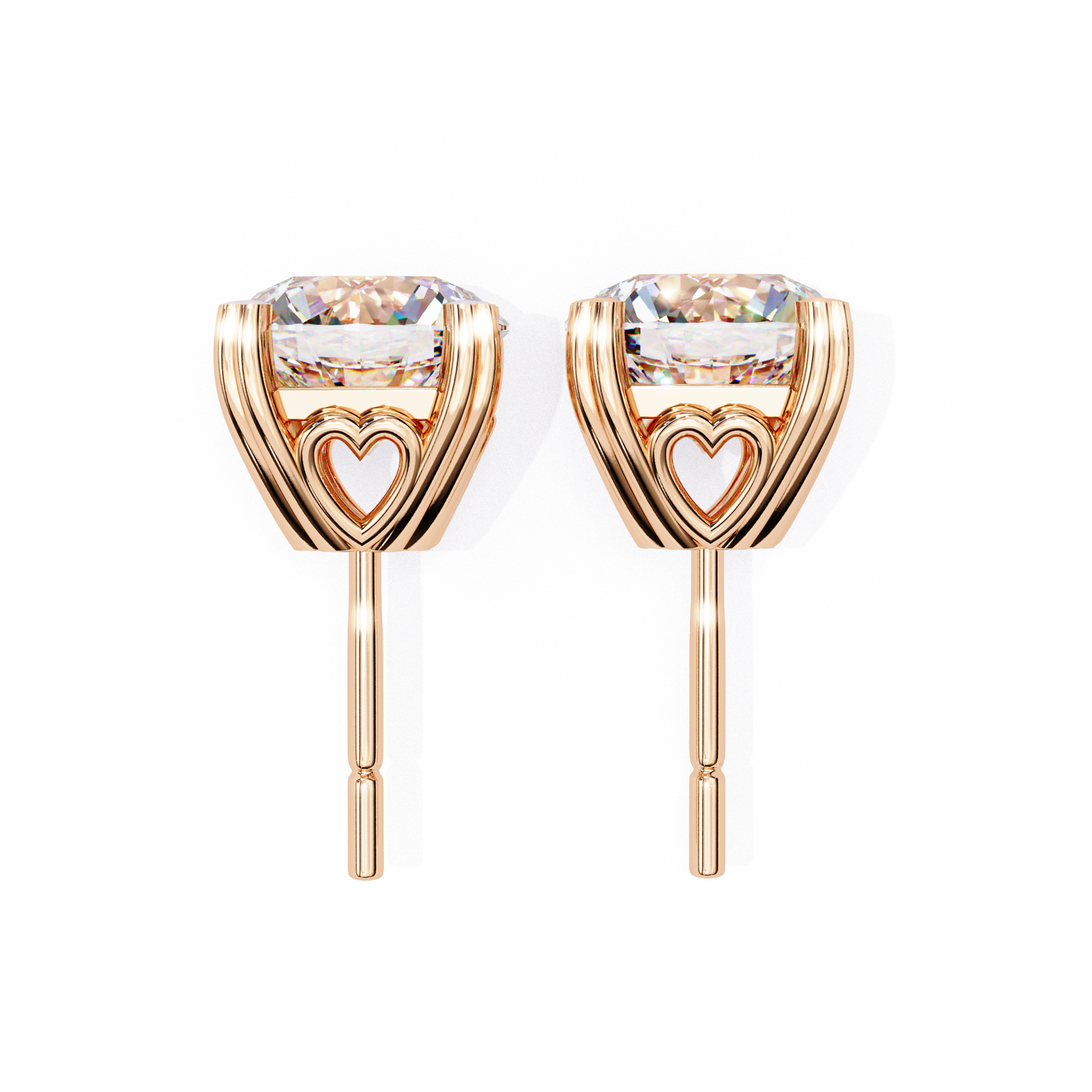Elegant 4-Prong Round Diamond Stud Earrings in Gold