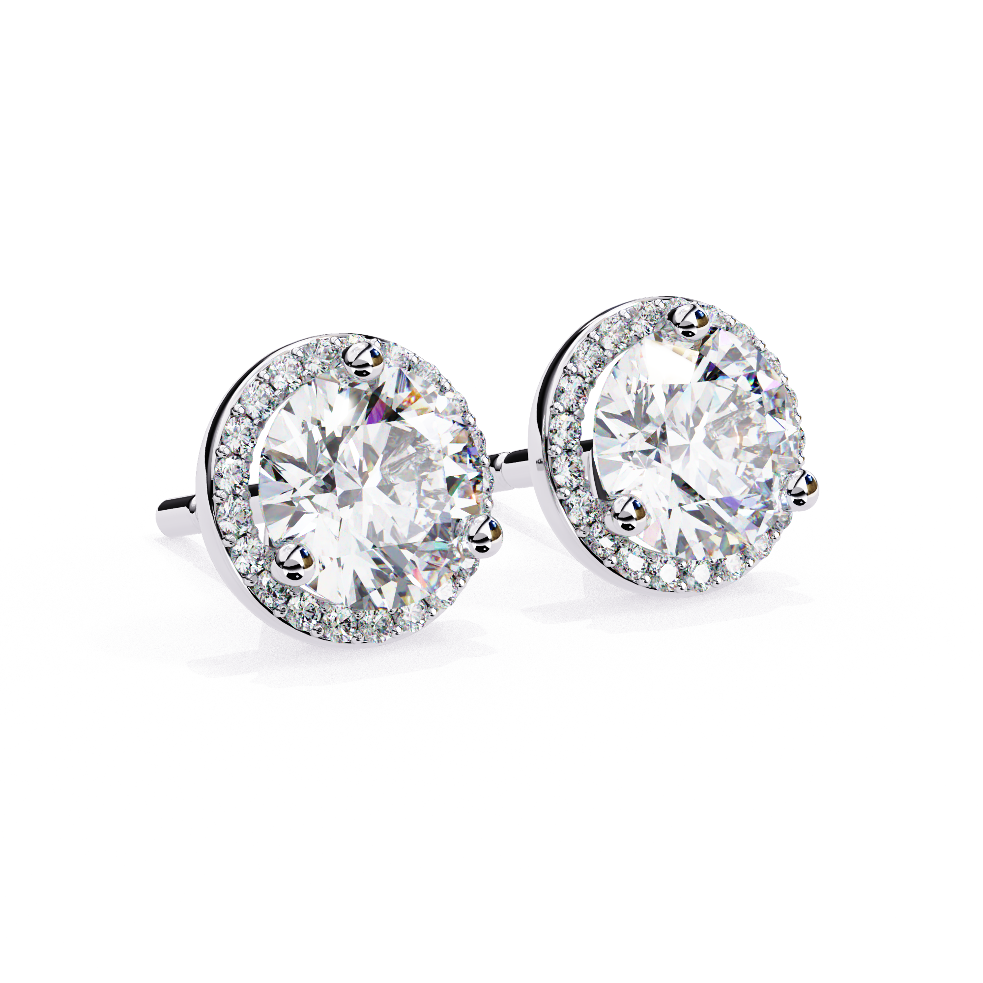 Elegant Round-Cut Diamond Halo Stud Earrings