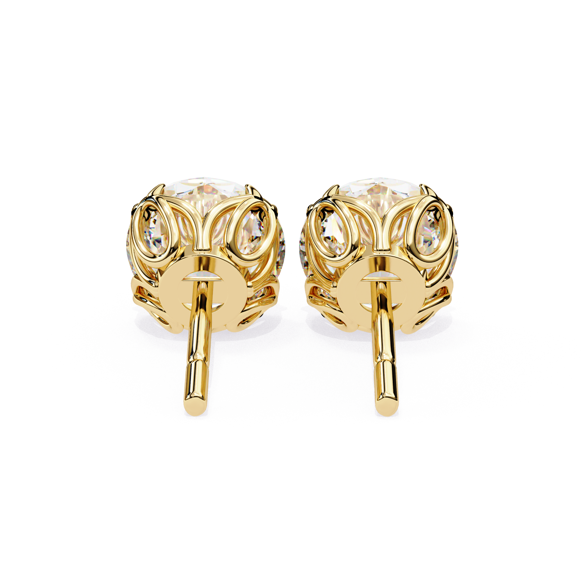 Elegant Round-Cut Diamond Stud Earrings in Gold Crown Setting