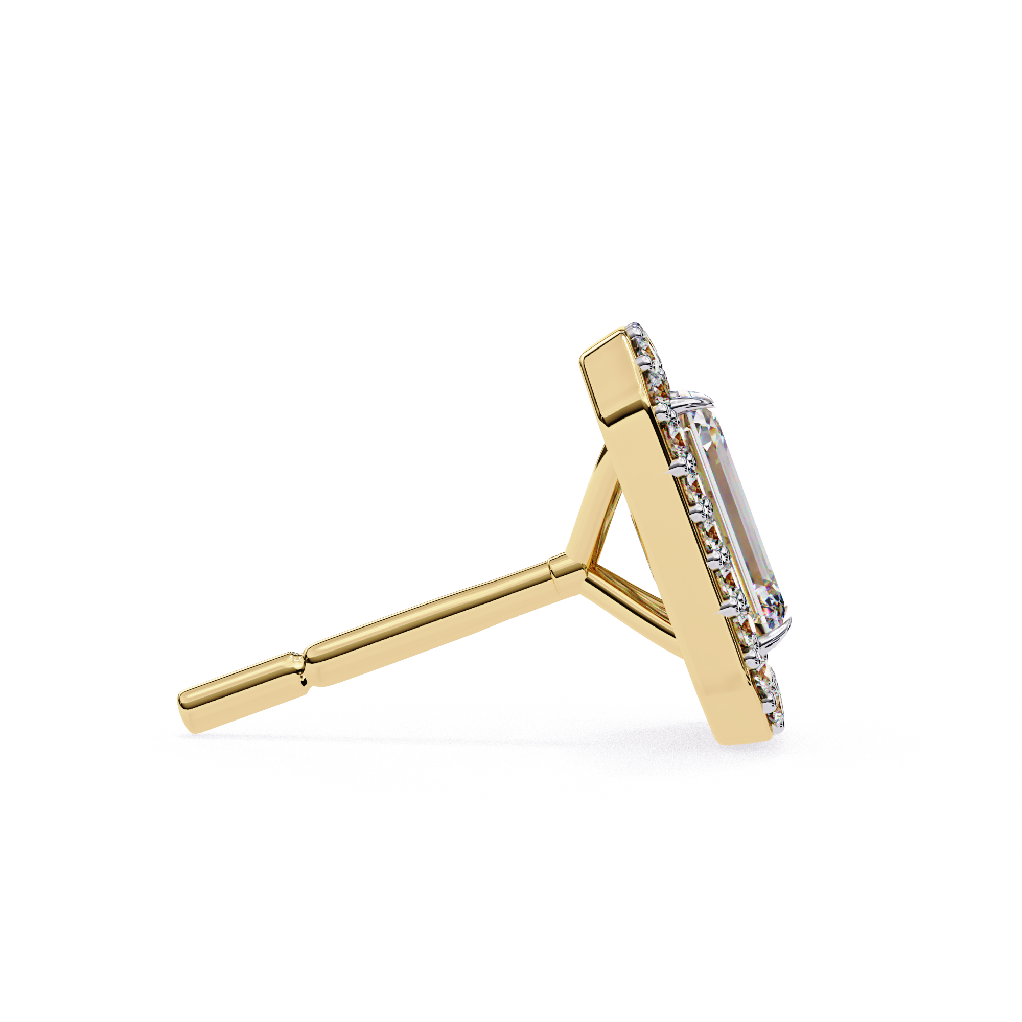 Emerald Cut Halo Diamond Stud Earrings in Gold