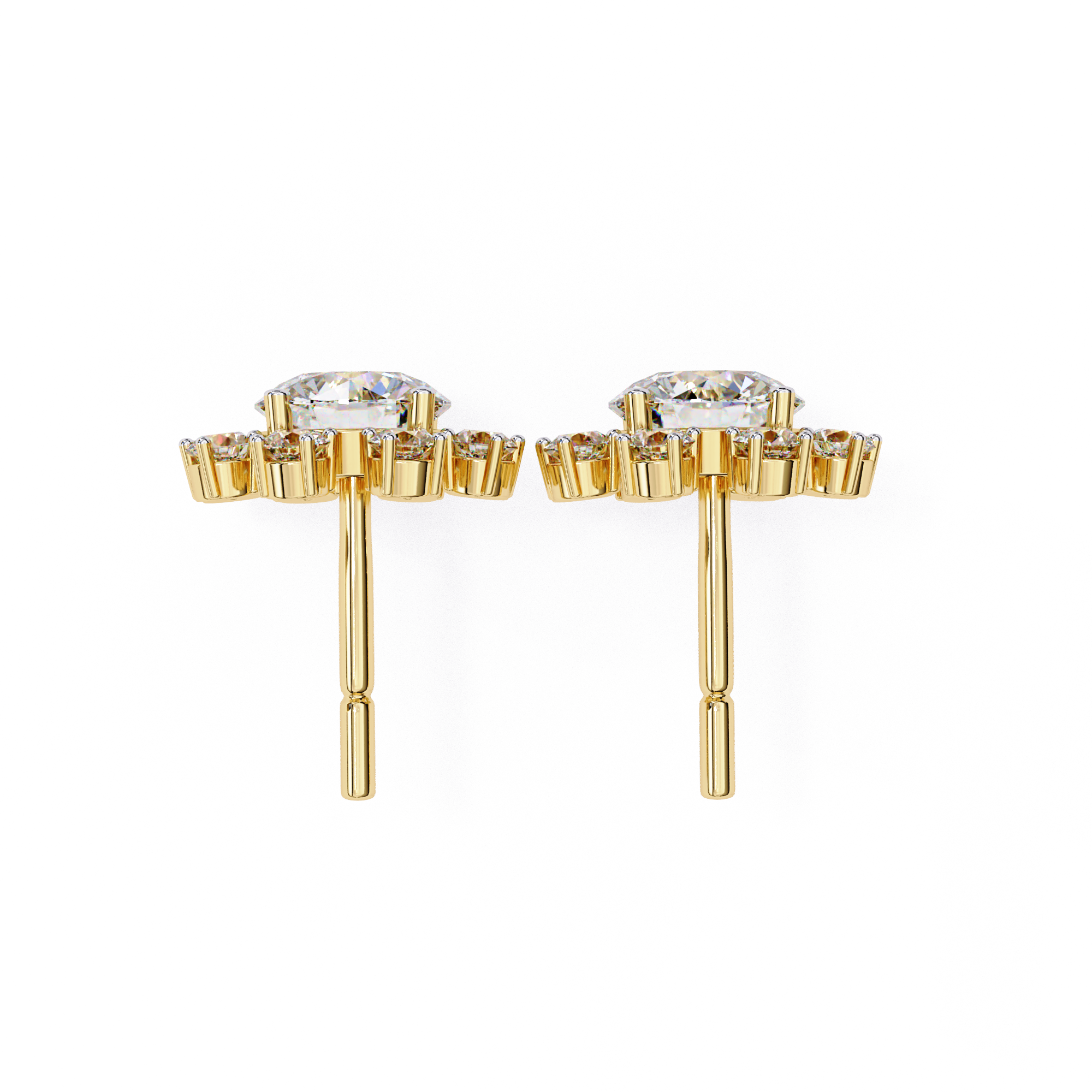 Stunning Sunburst Diamond Stud Earrings in Gold