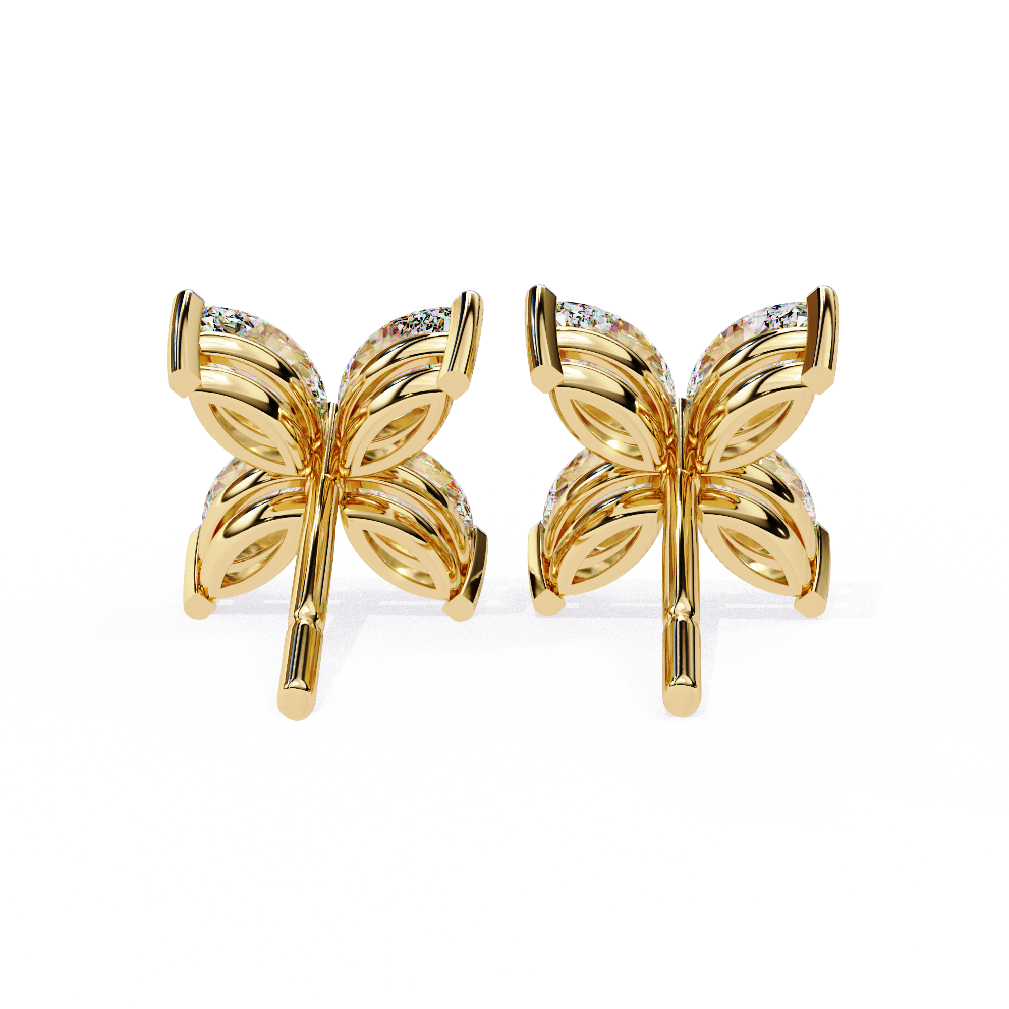 Exquisite Gold Marquise-Cut Diamond Floral Stud Earrings