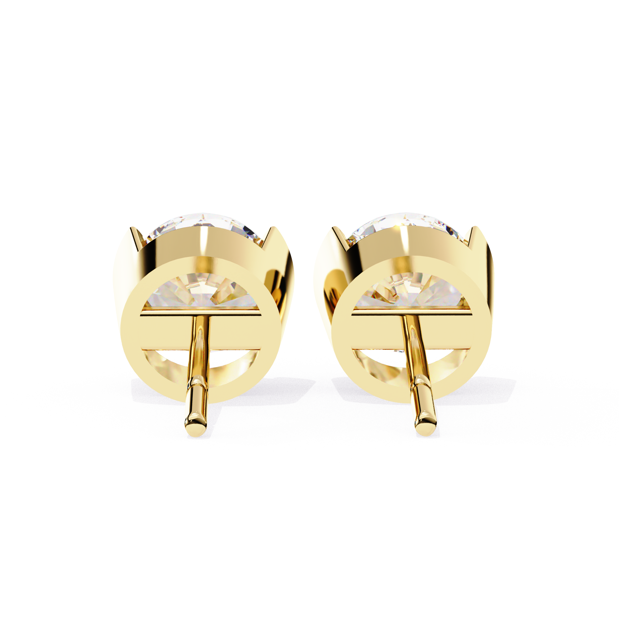 Elegant Round-Cut Diamond Stud Earrings in Gold with Half-Bezel Setting