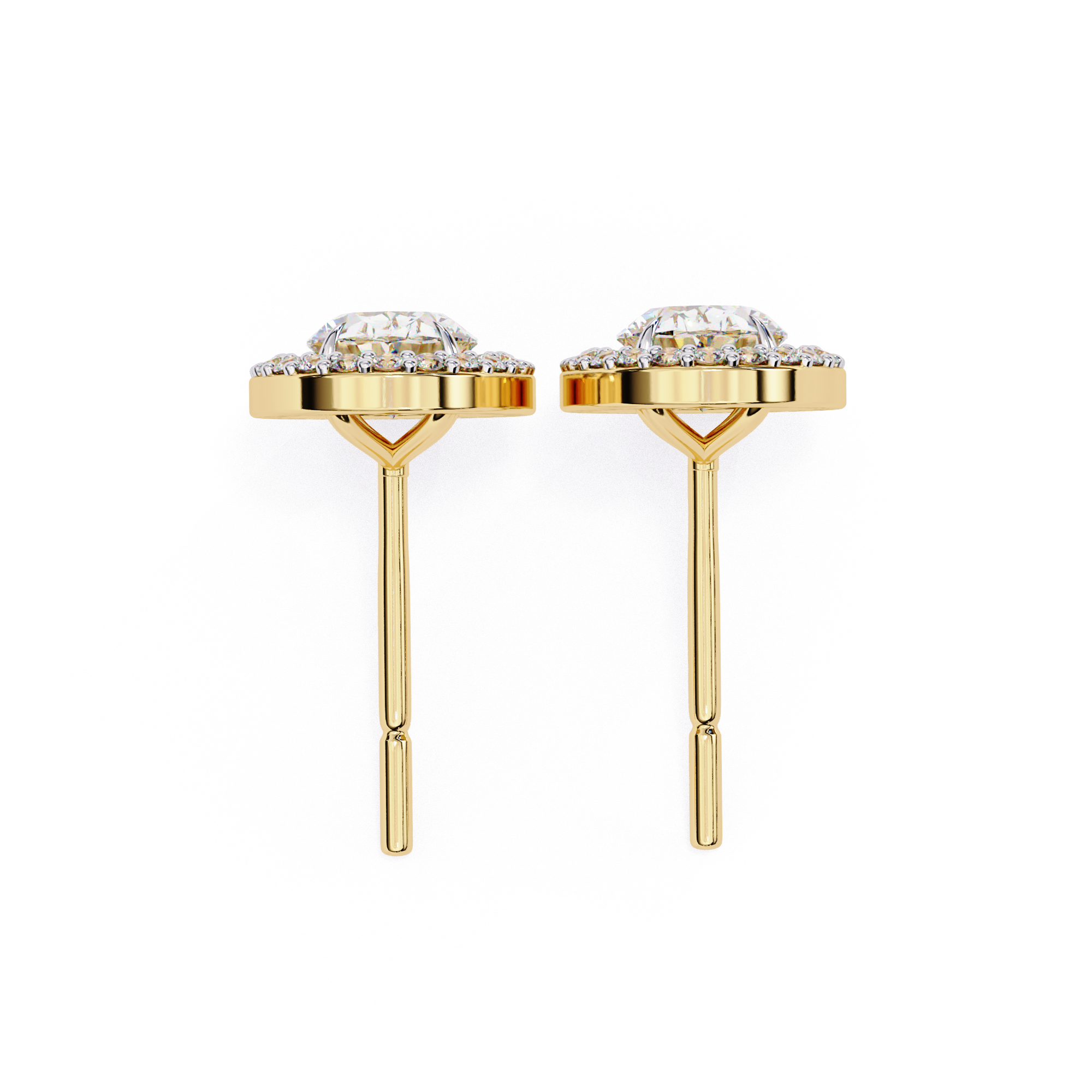 Oval Cut Floating Halo Diamond Stud Earrings in Gold