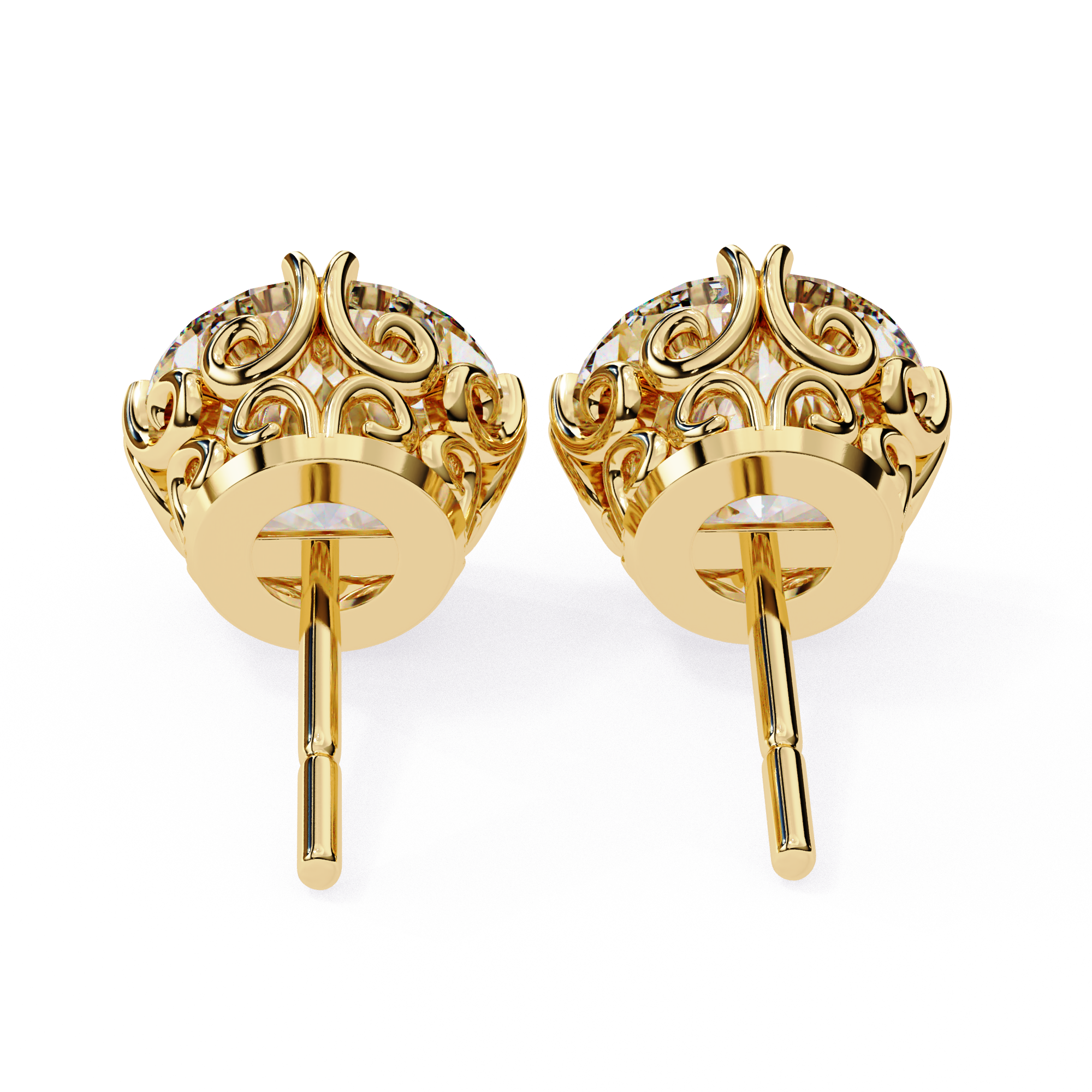 Exquisite Round-Cut Diamond Stud Earrings in a Classic 6-Prong Gold Setting