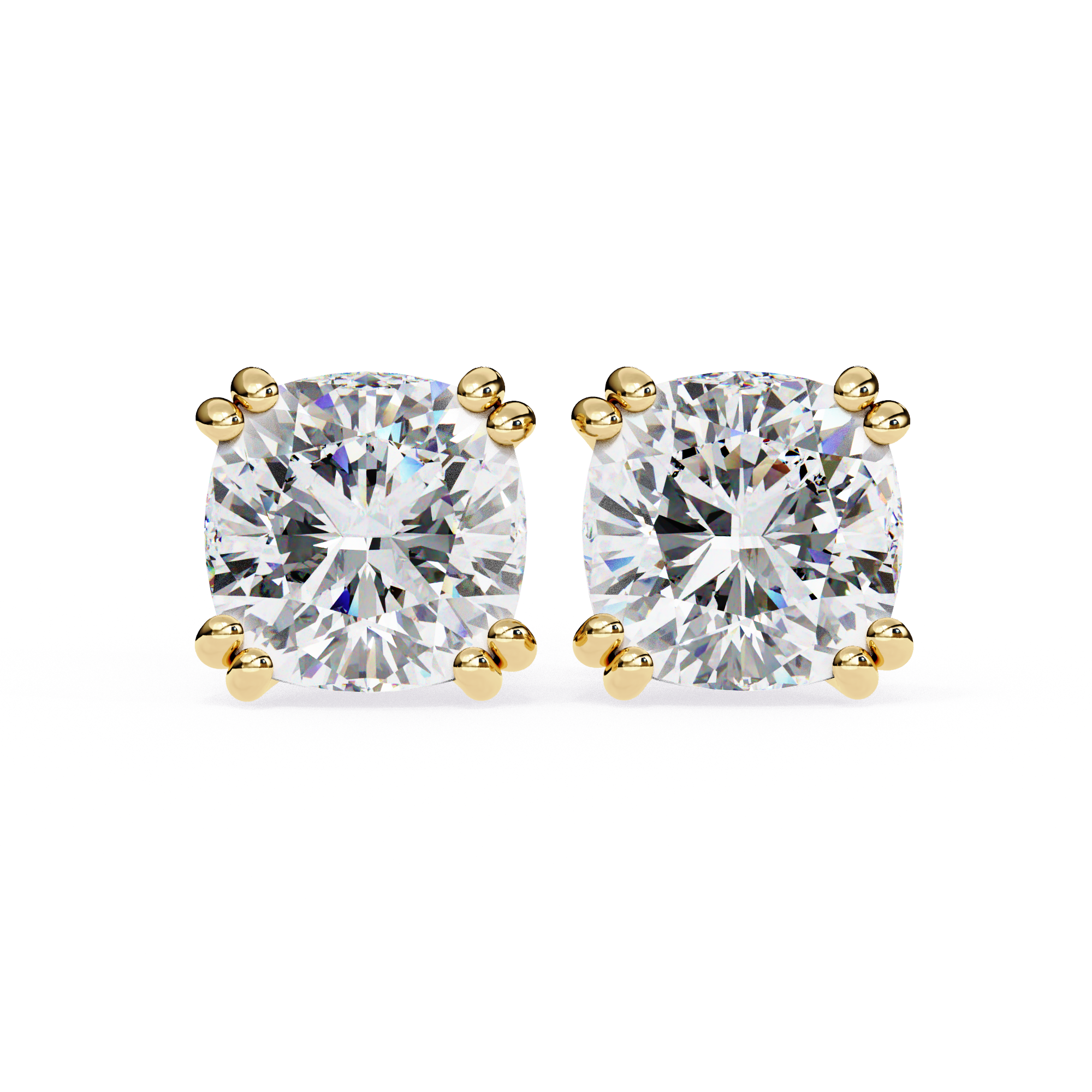 Cushion-Cut Diamond Stud Earrings in Gold