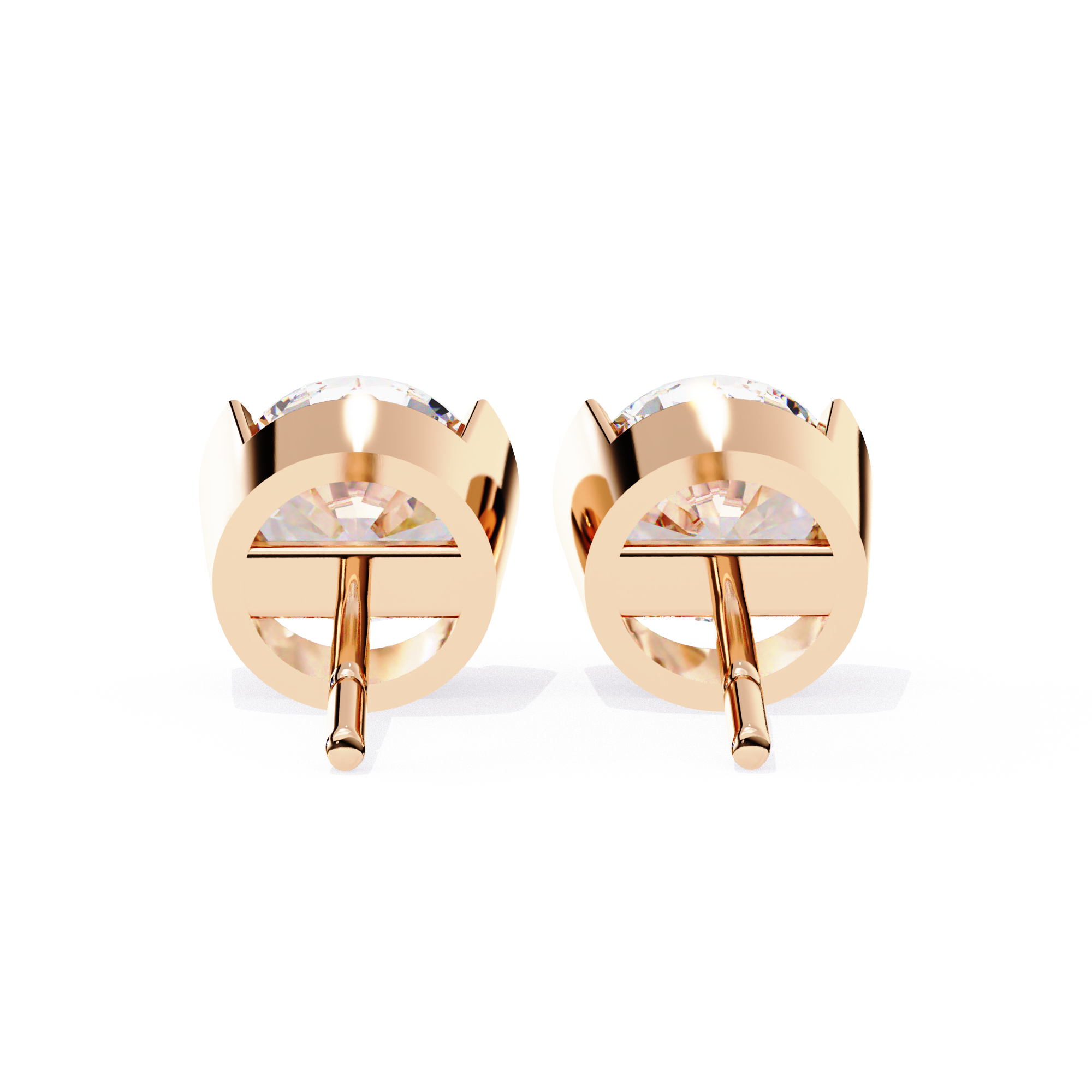 Elegant Round-Cut Diamond Stud Earrings in Gold with Half-Bezel Setting