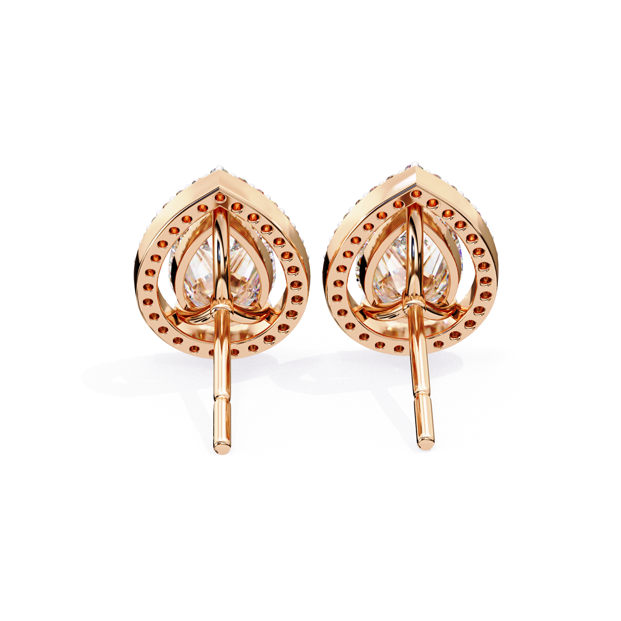 Elegant Pear-Shaped Diamond Halo Stud Earrings in Gold