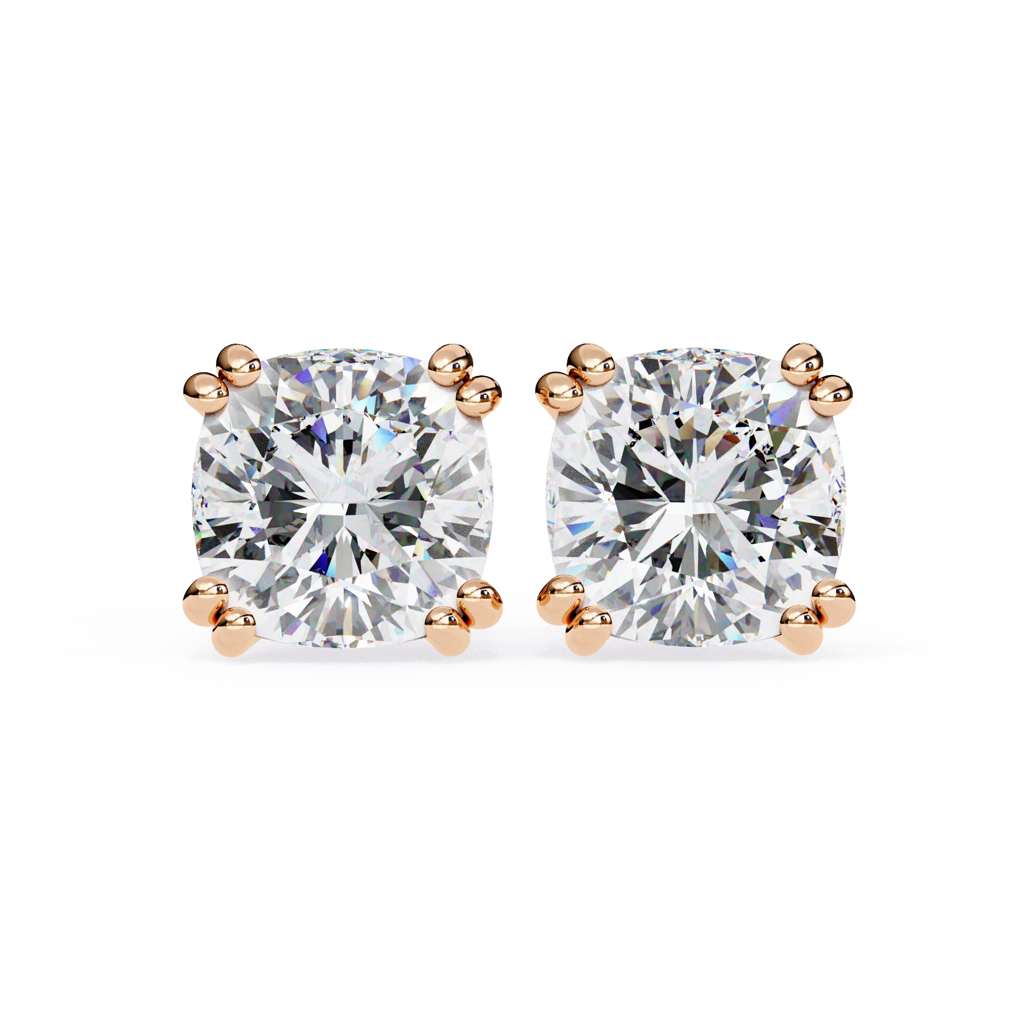 Cushion-Cut Diamond Stud Earrings in Gold