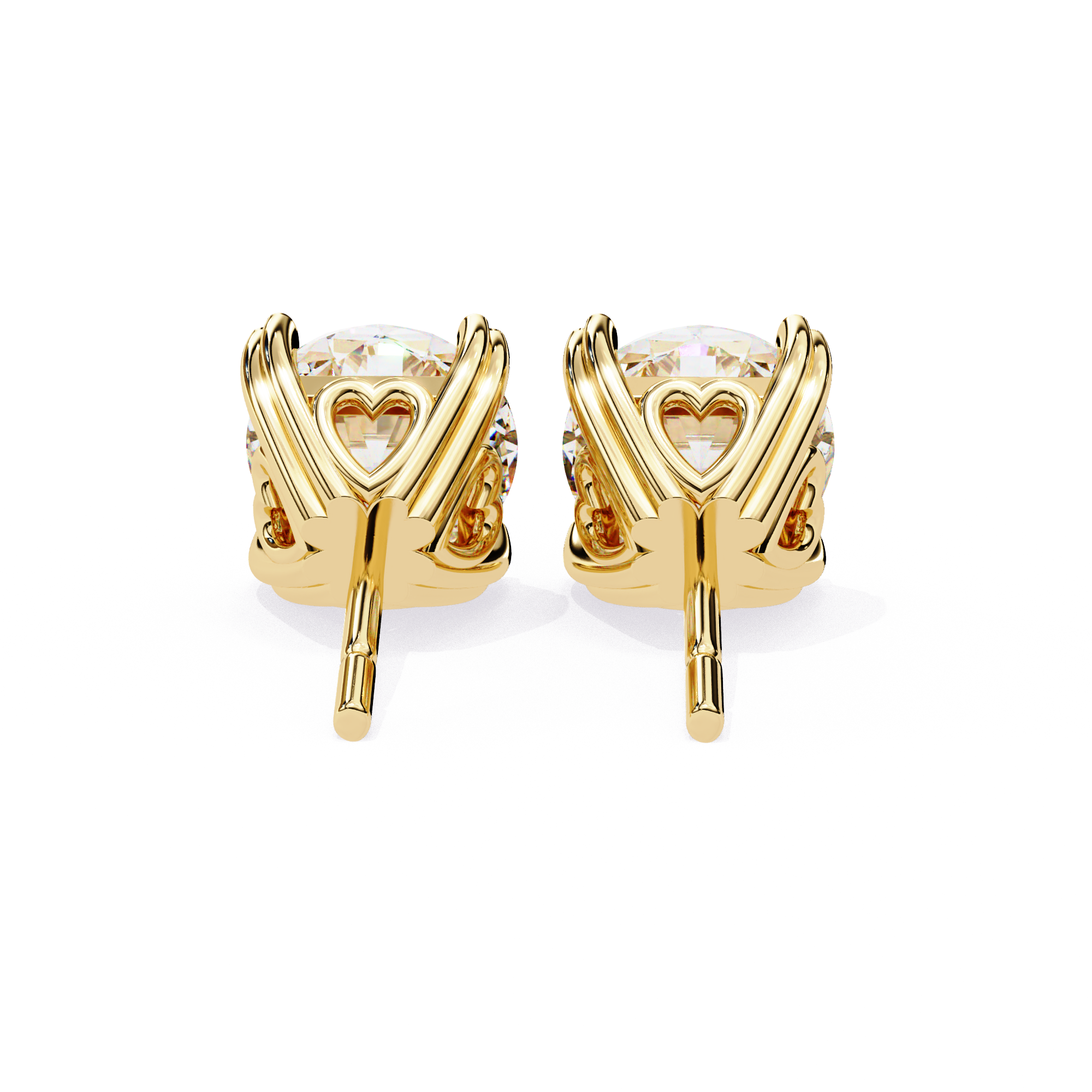 Elegant 4-Prong Round Diamond Stud Earrings in Gold