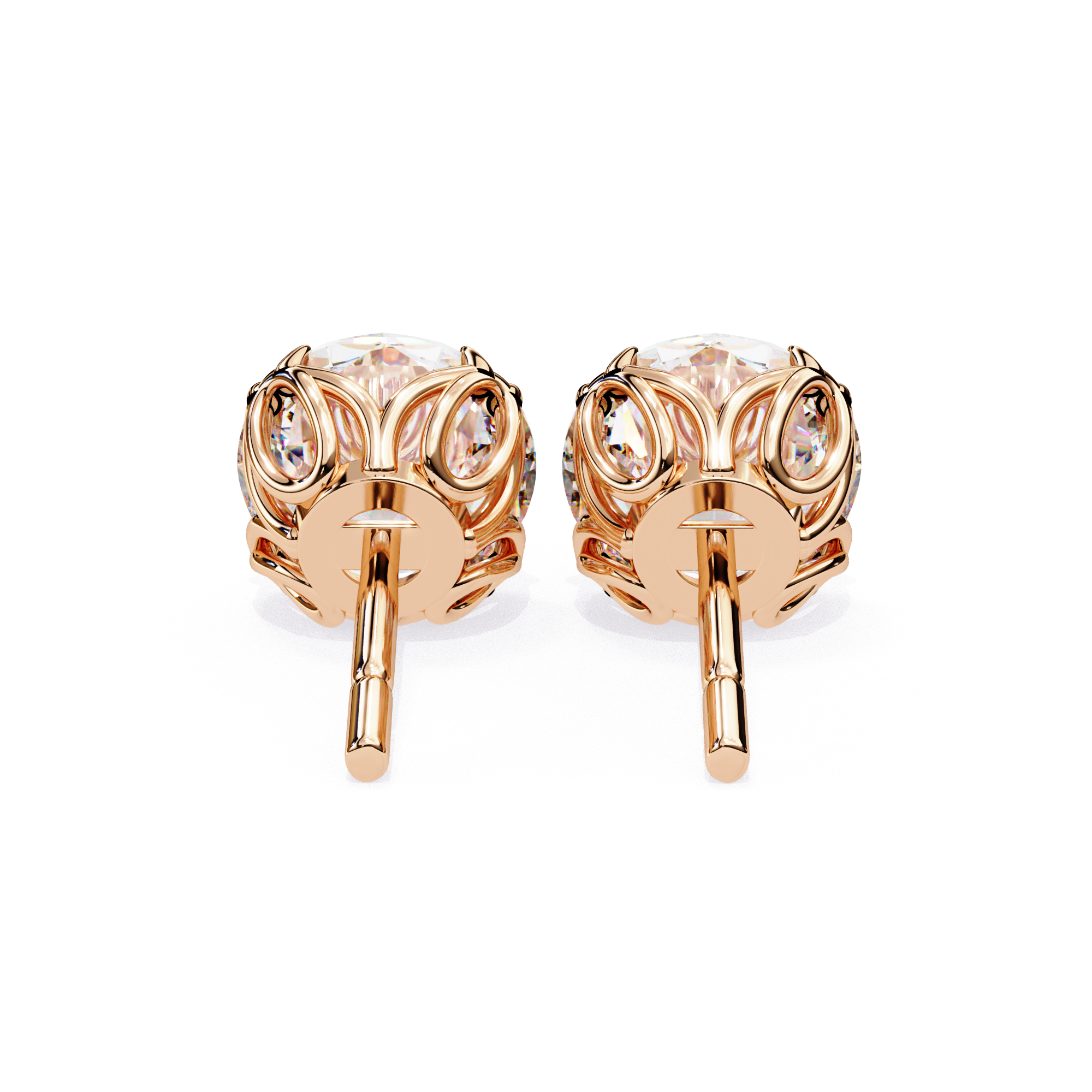 Elegant Round-Cut Diamond Stud Earrings in Gold Crown Setting