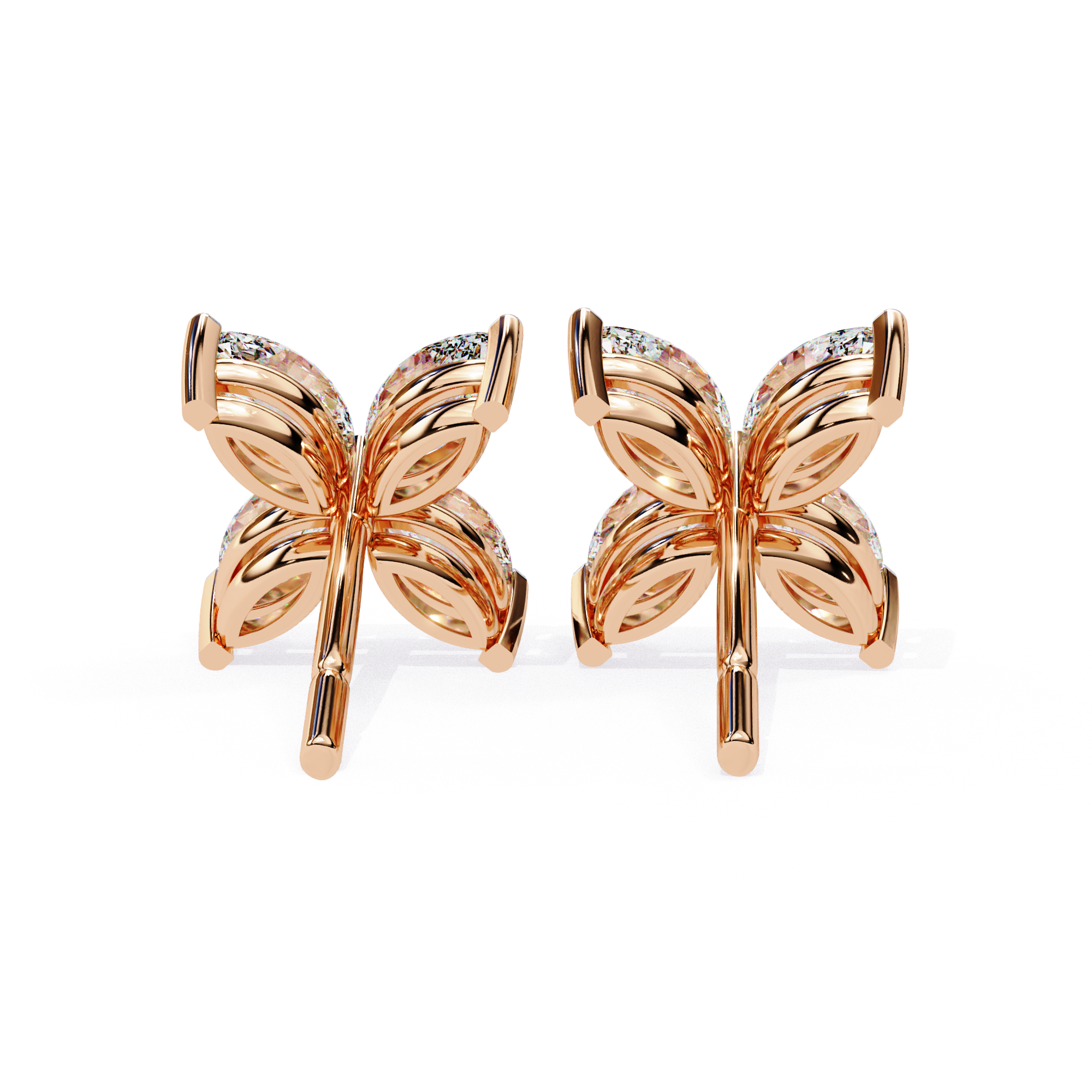 Exquisite Gold Marquise-Cut Diamond Floral Stud Earrings