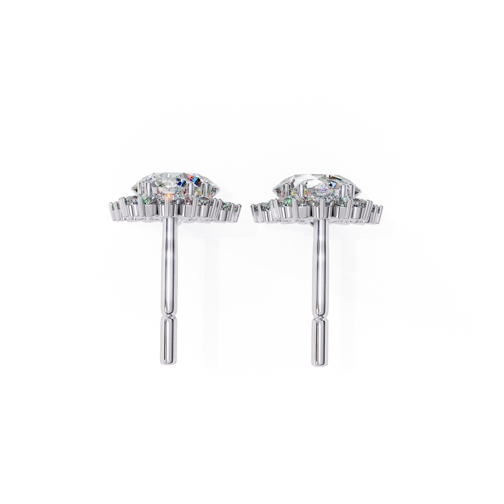 Sunburst Double Halo Diamond Drop Earrings