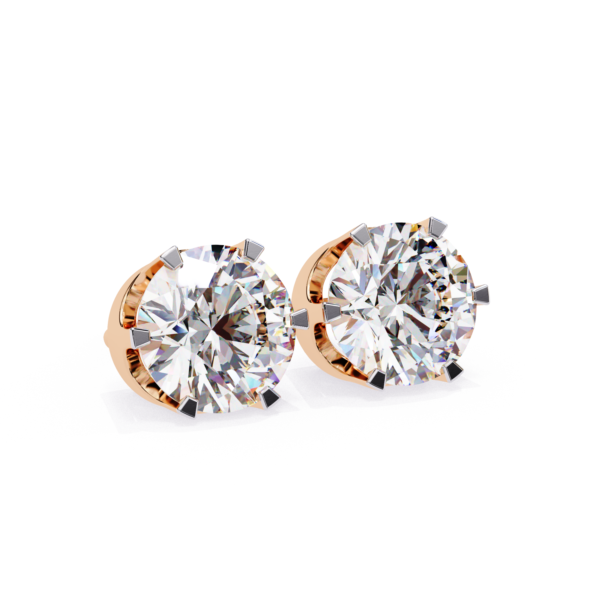 Classic 6-Prong Round Diamond Stud Earrings in Gold