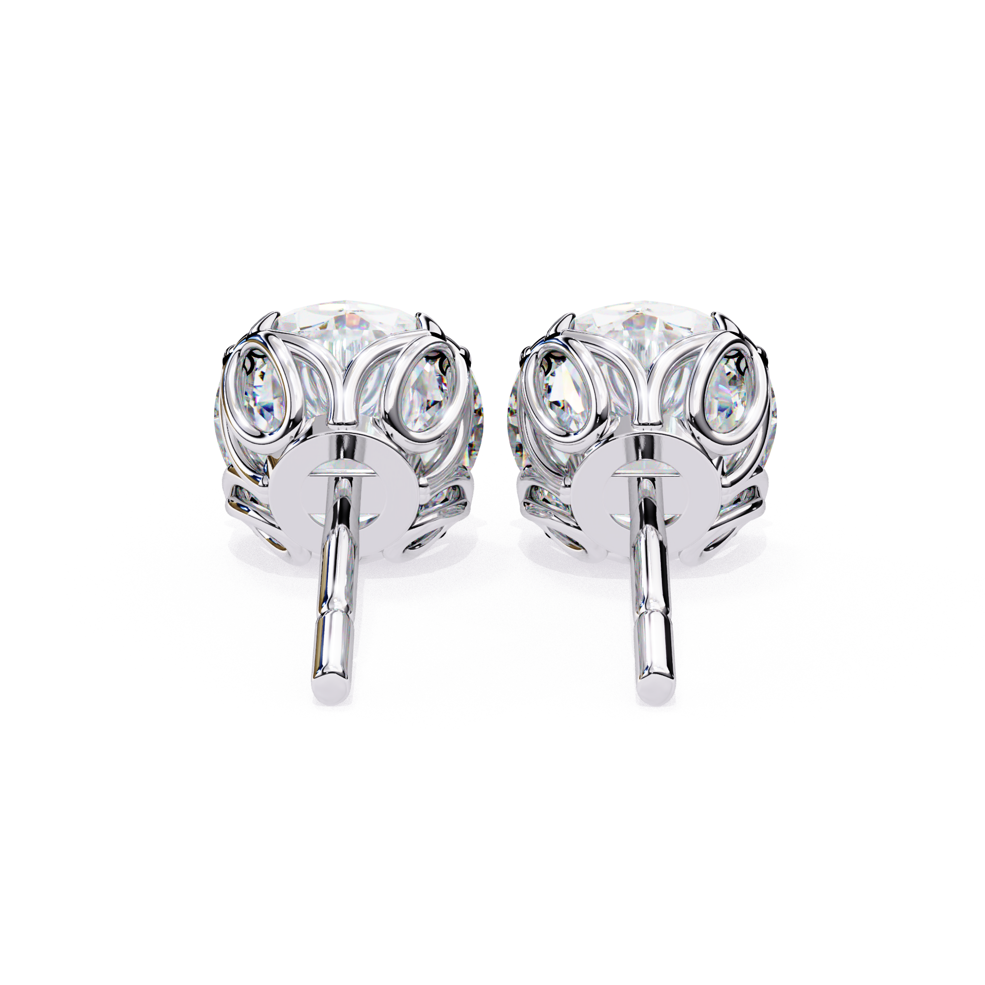 Elegant Round-Cut Diamond Stud Earrings in Gold Crown Setting