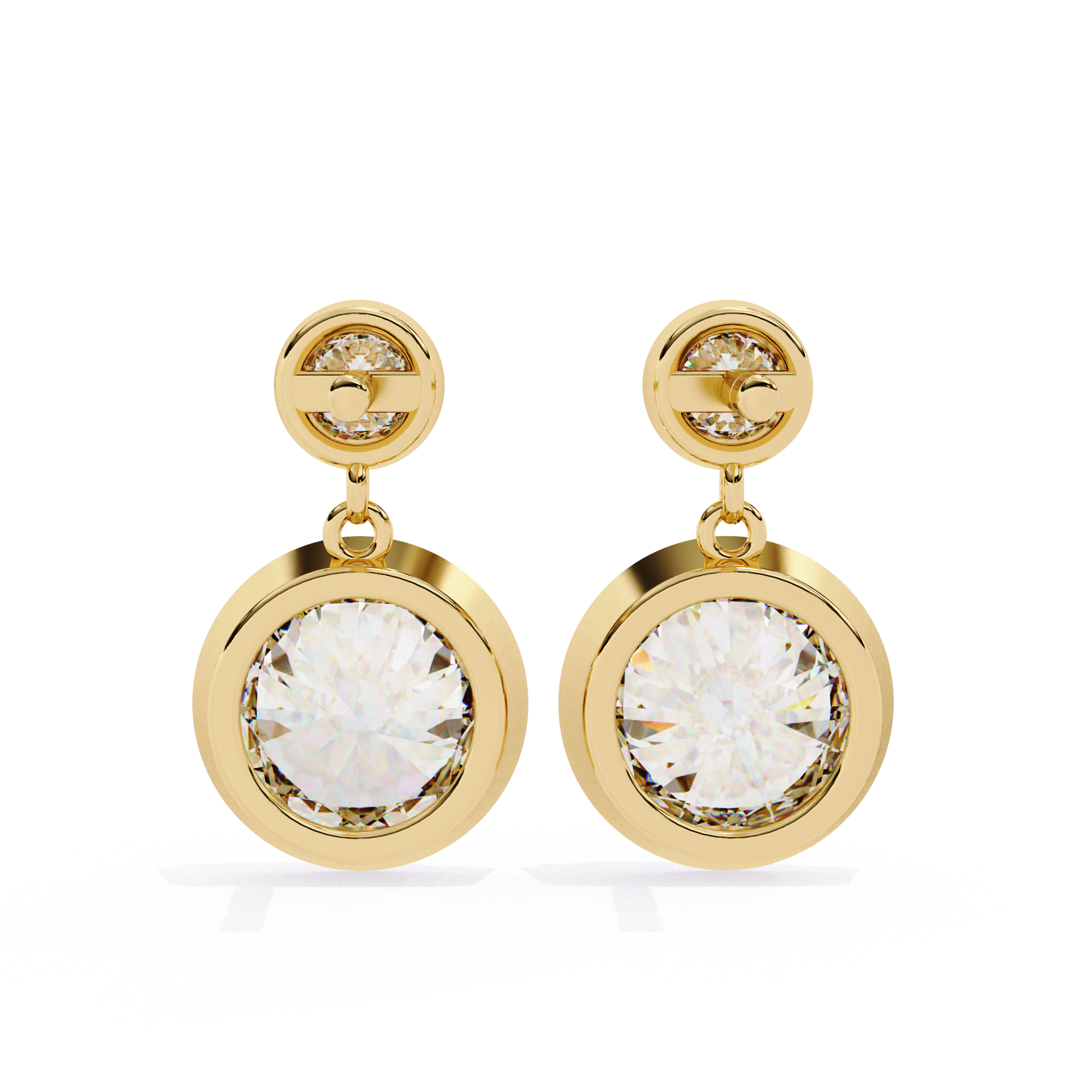 Classic Bezel-Set Double Diamond Drop Earrings