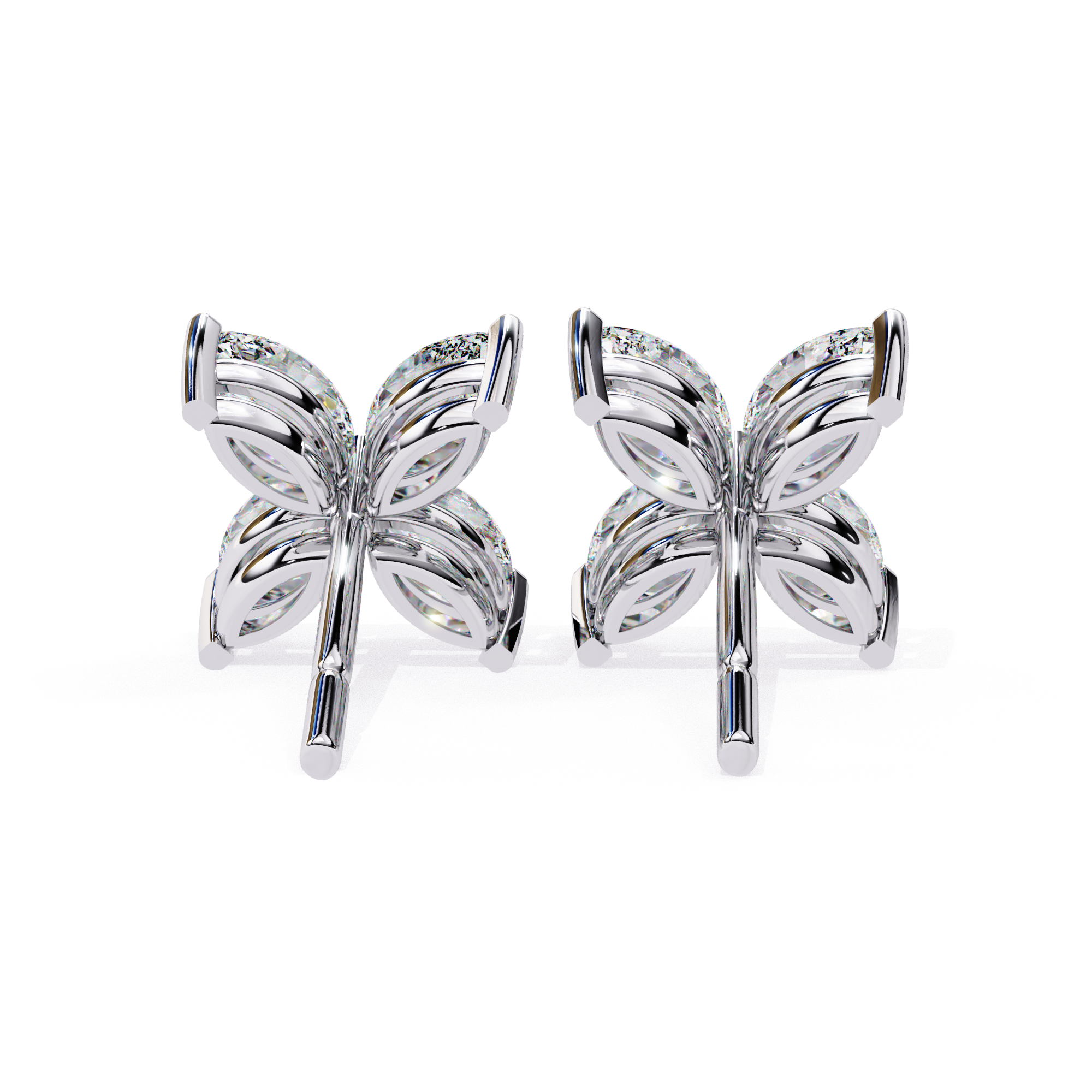 Exquisite Gold Marquise-Cut Diamond Floral Stud Earrings