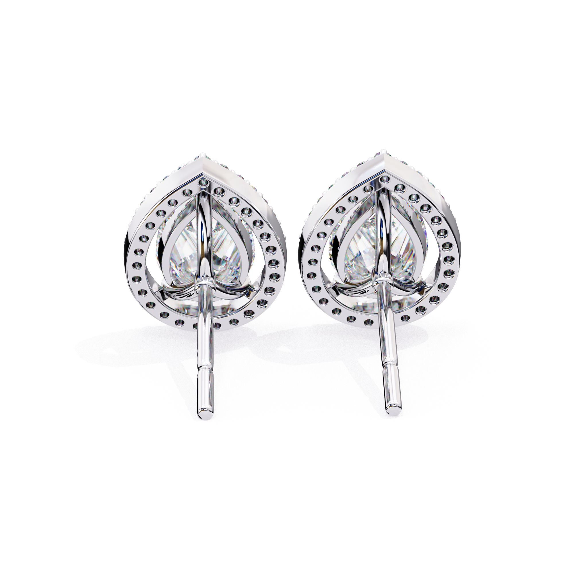 Elegant Pear-Shaped Diamond Halo Stud Earrings in Gold