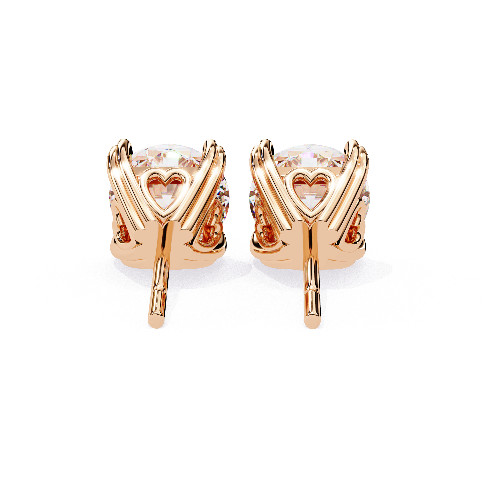 Elegant 4-Prong Round Diamond Stud Earrings in Gold