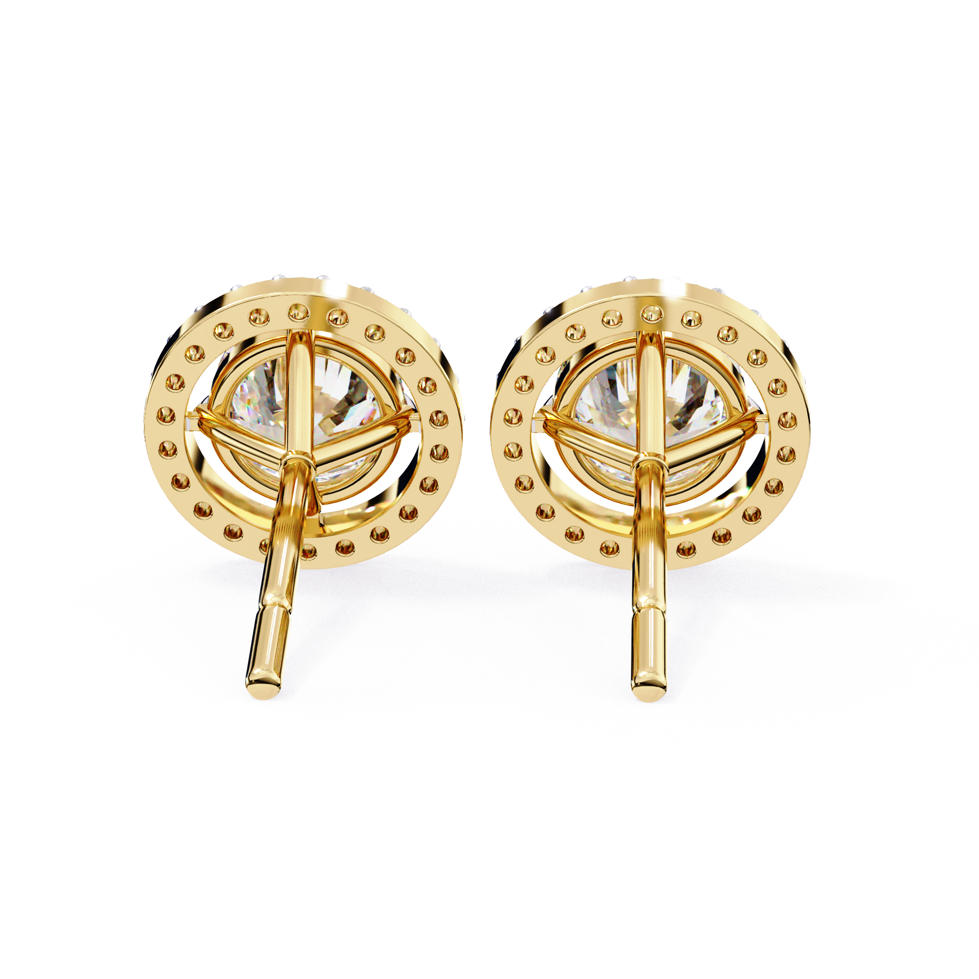 Round Halo Floating Diamond Stud Earrings in Gold