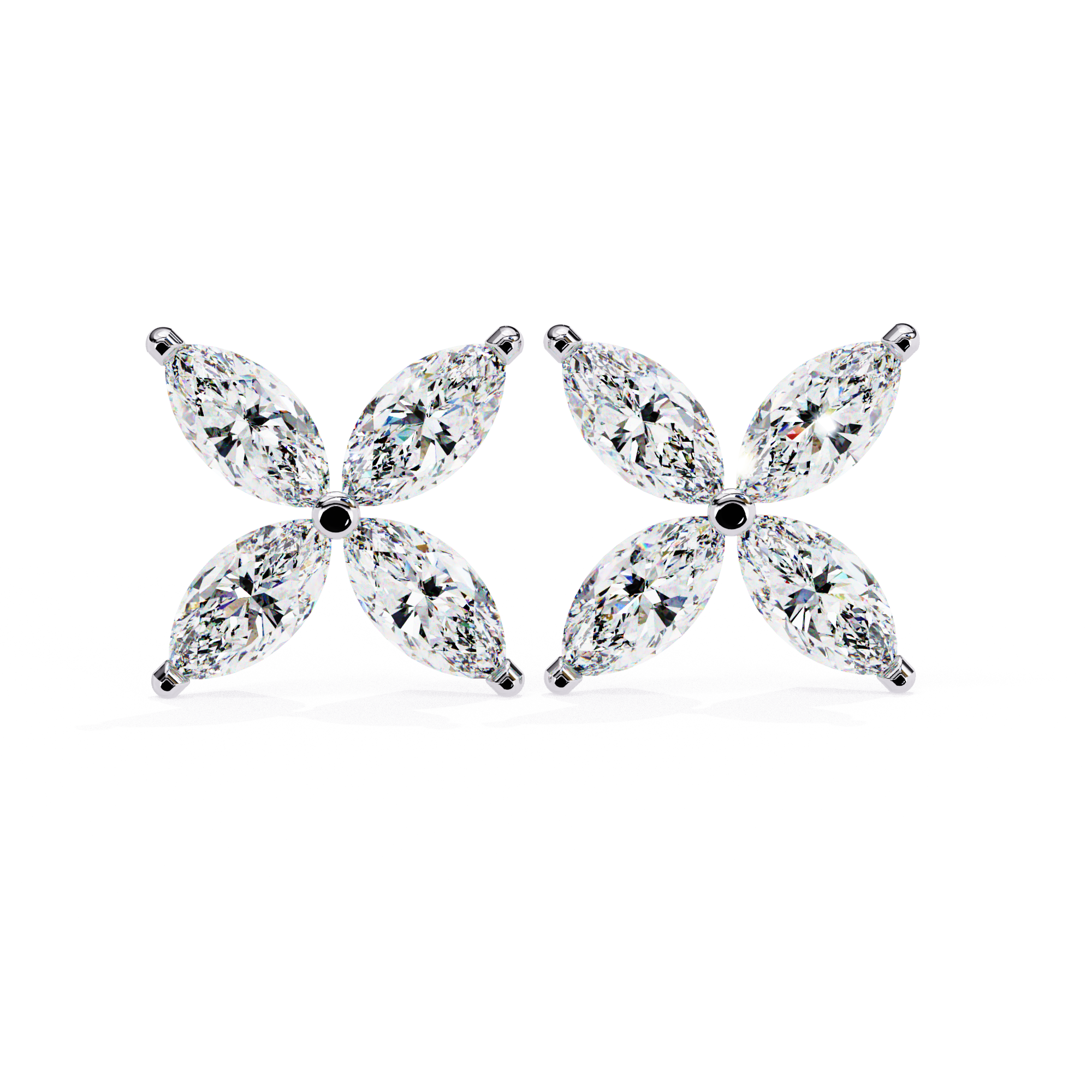 Exquisite Gold Marquise-Cut Diamond Floral Stud Earrings