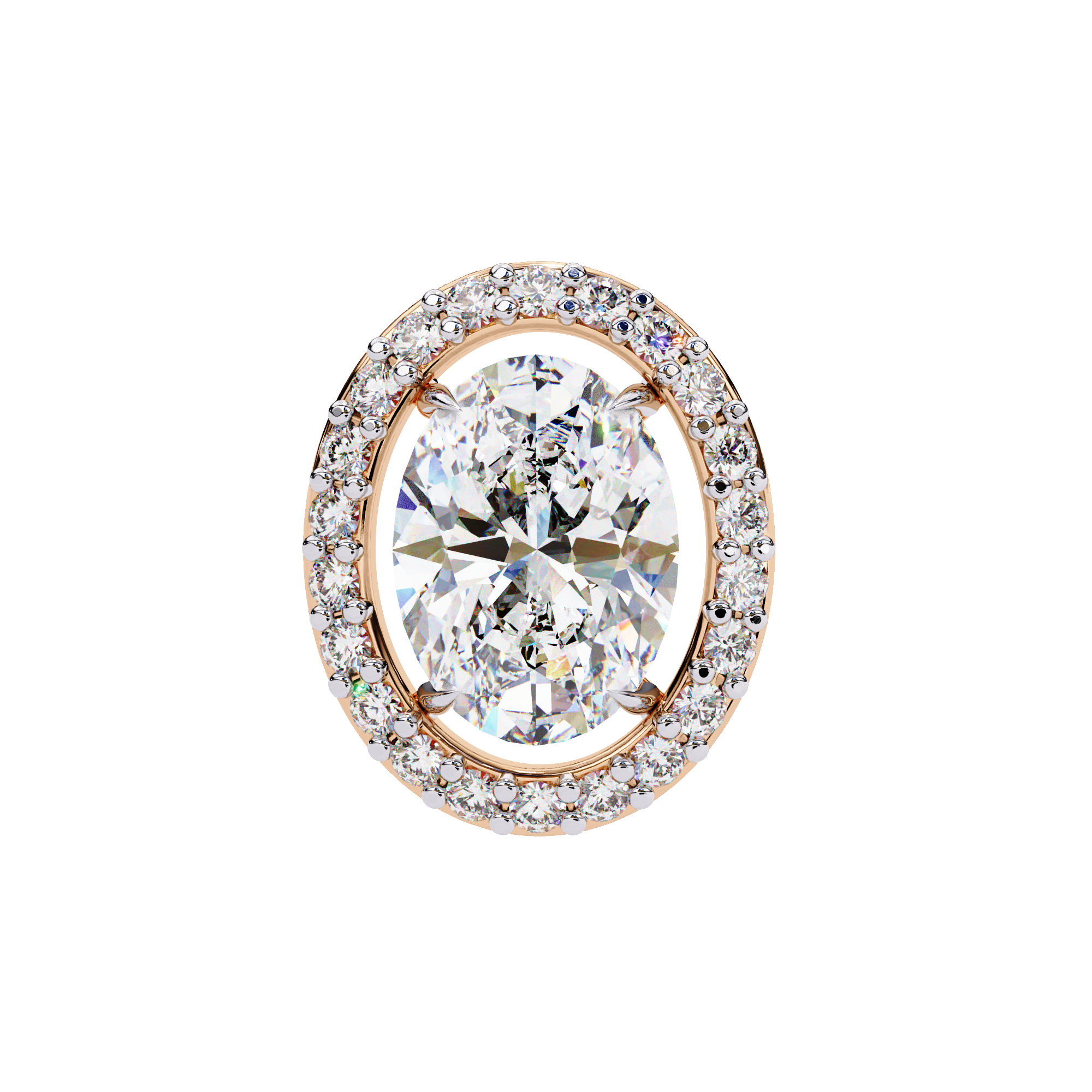 Oval Cut Floating Halo Diamond Stud Earrings in Gold