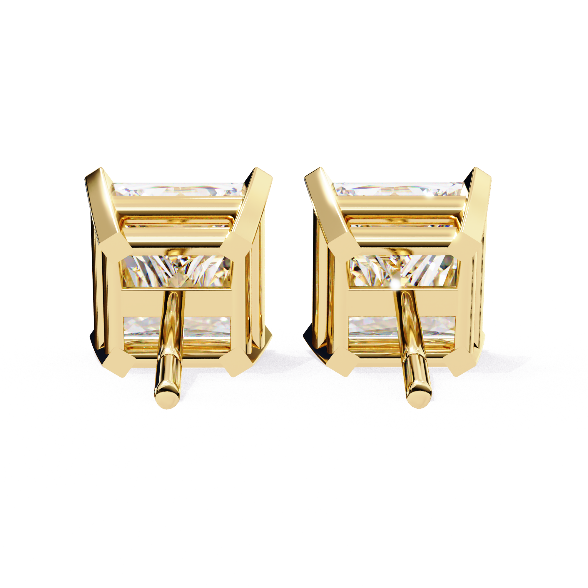 Elegant Princess-Cut Diamond Stud Earrings in Gold