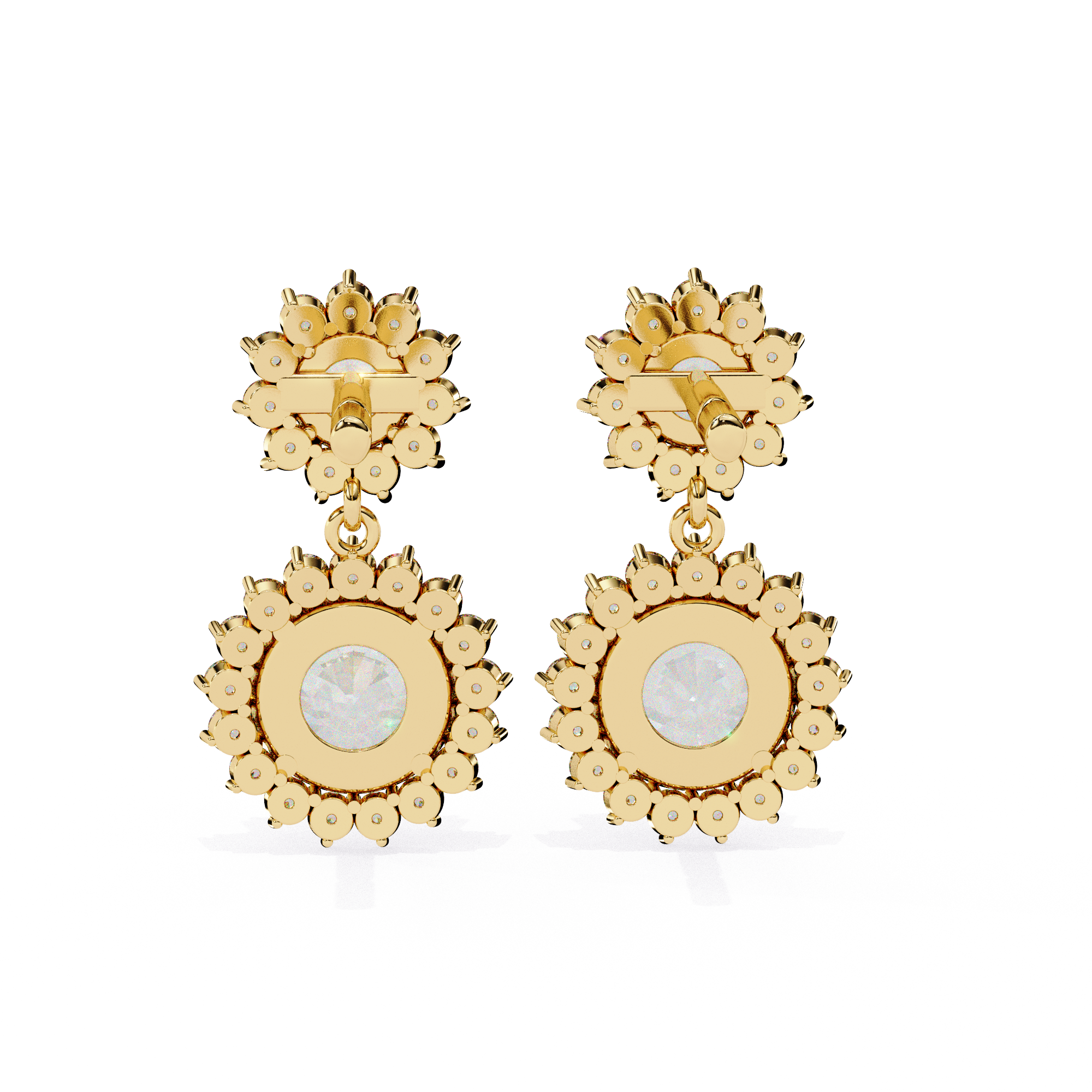 Sunburst Double Halo Diamond Drop Earrings