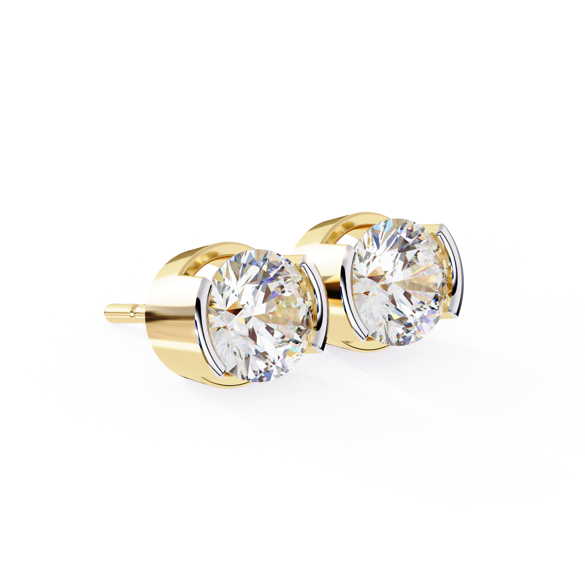 Elegant Round-Cut Diamond Stud Earrings in Gold with Half-Bezel Setting