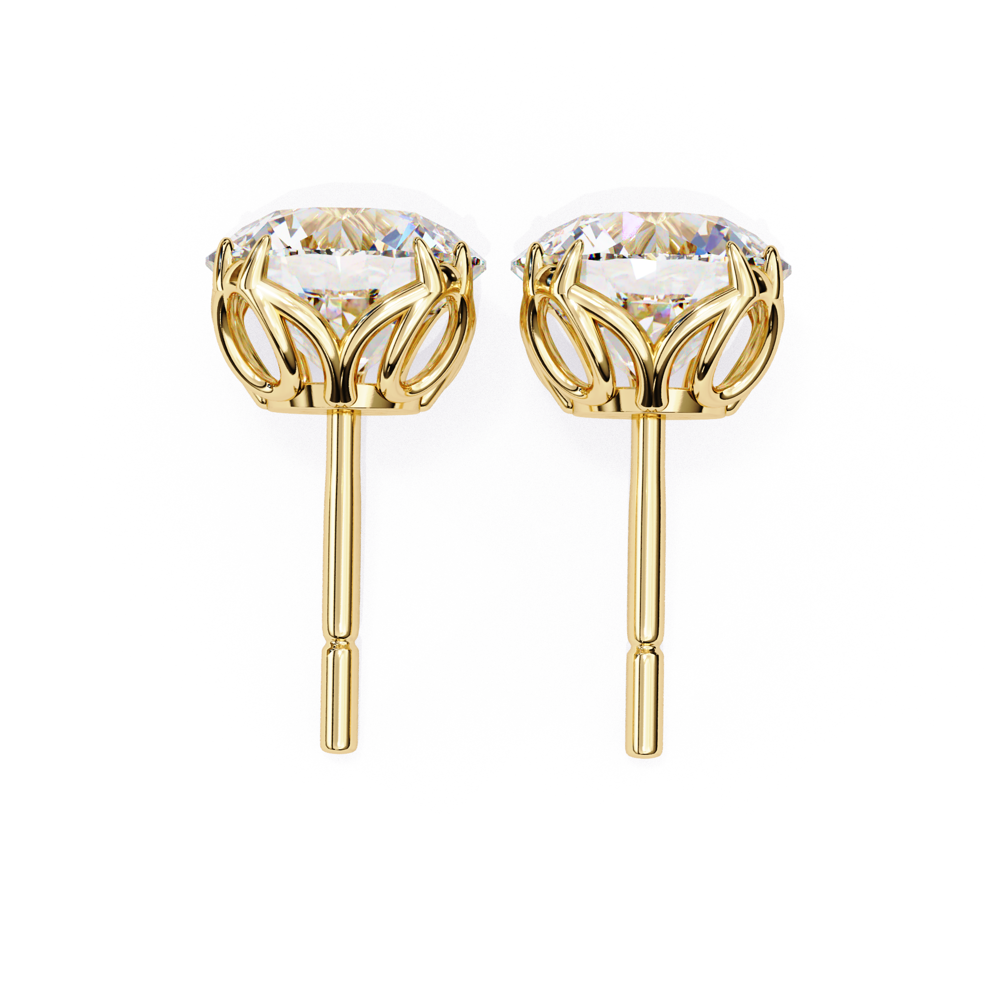 Elegant Round-Cut Diamond Stud Earrings in Gold Crown Setting