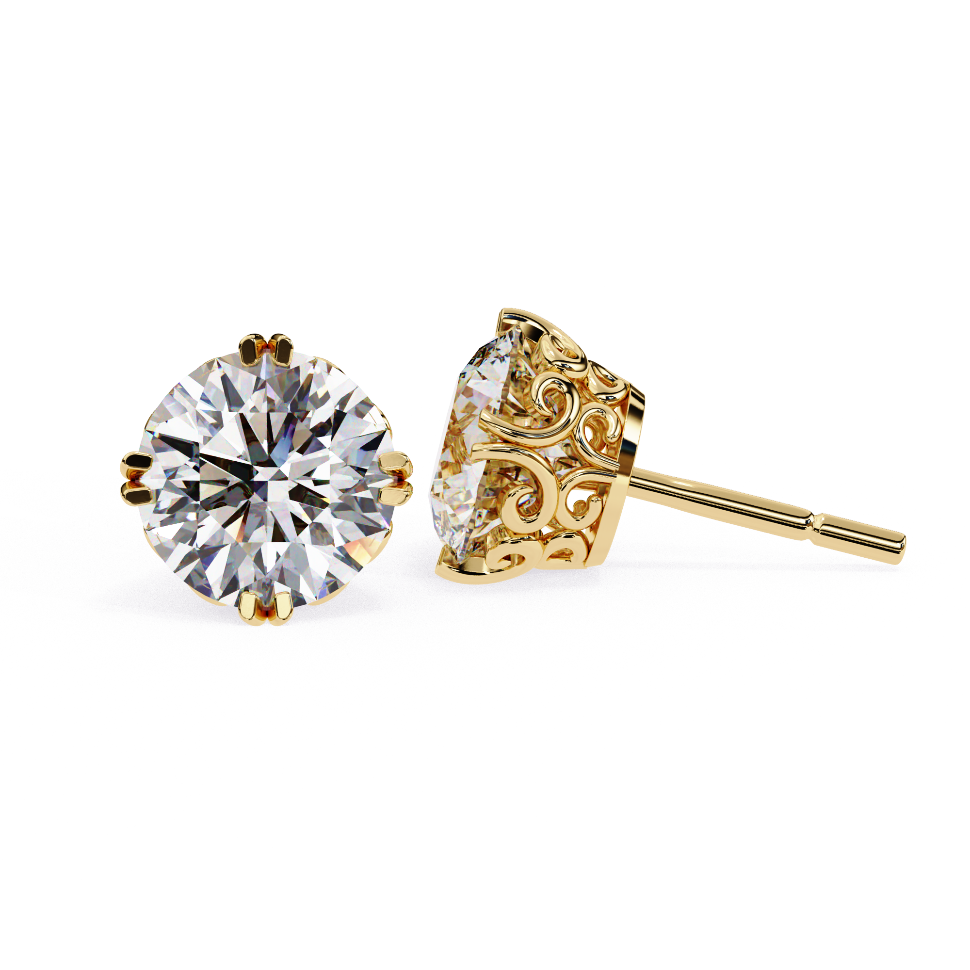 Exquisite Round-Cut Diamond Stud Earrings in a Classic 6-Prong Gold Setting