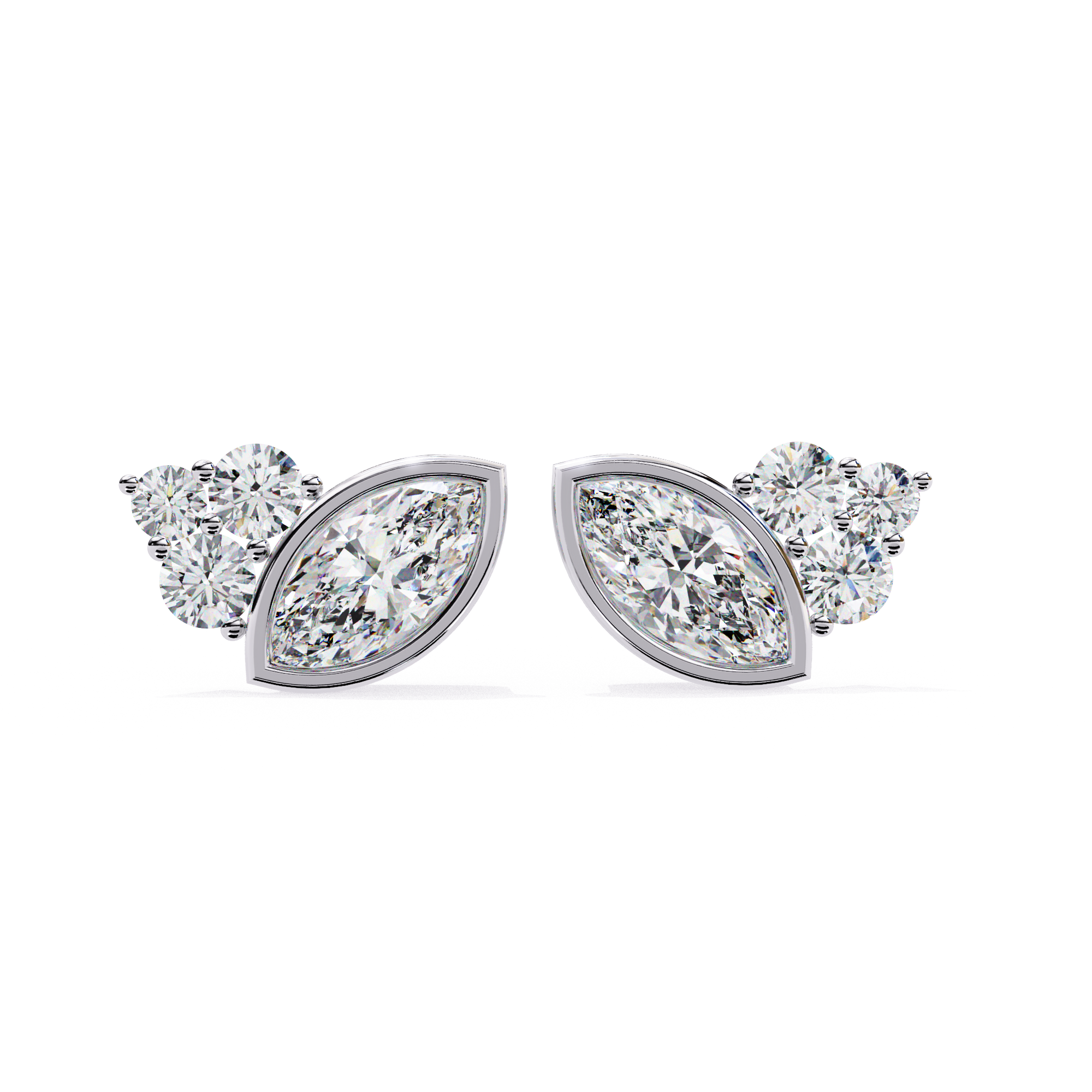 Marquise & Round Diamond Stud Earrings